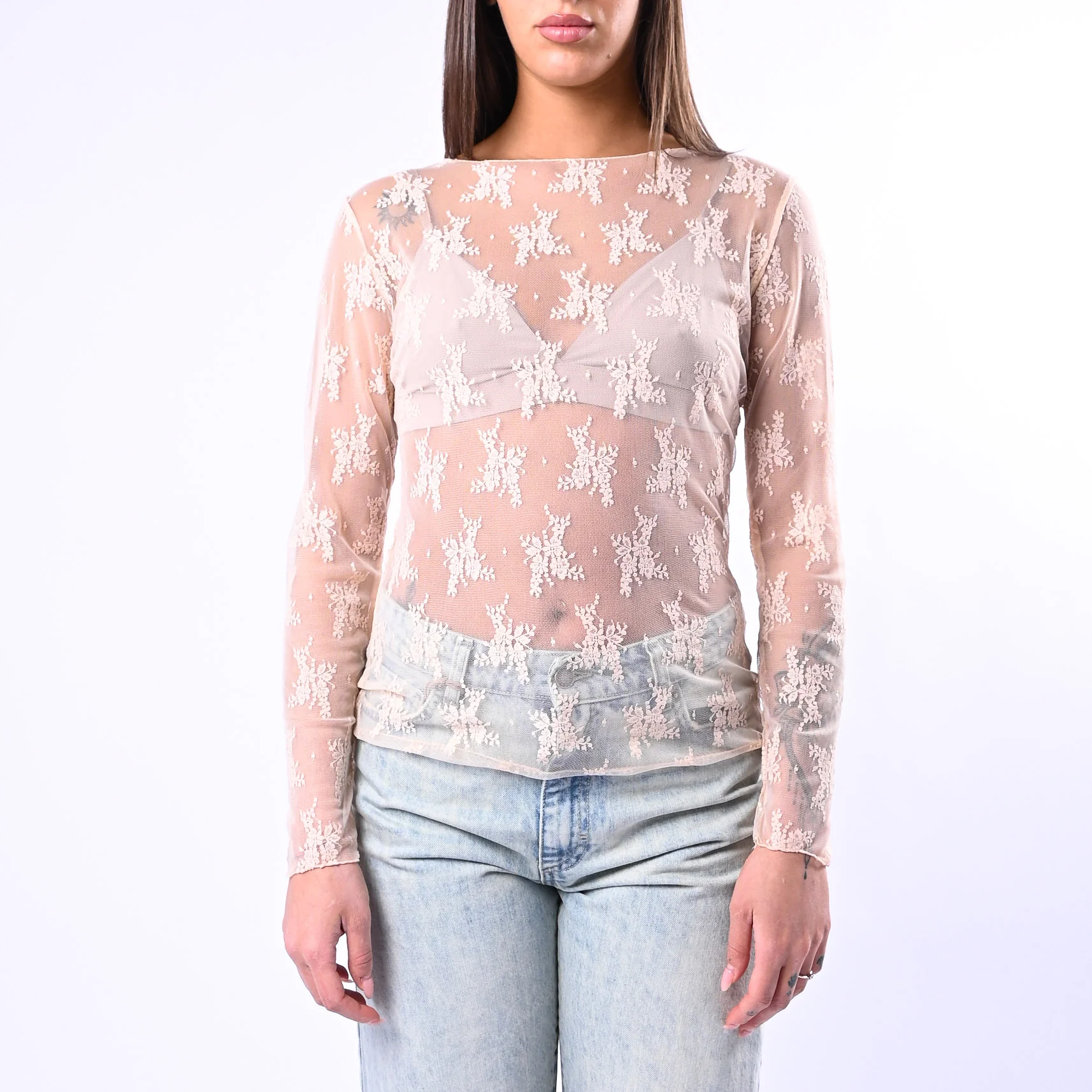 B LOVE - BLUSA IN PIZZO SCOLLO BARCHETTA ART.11817P - ROSA - Image 2