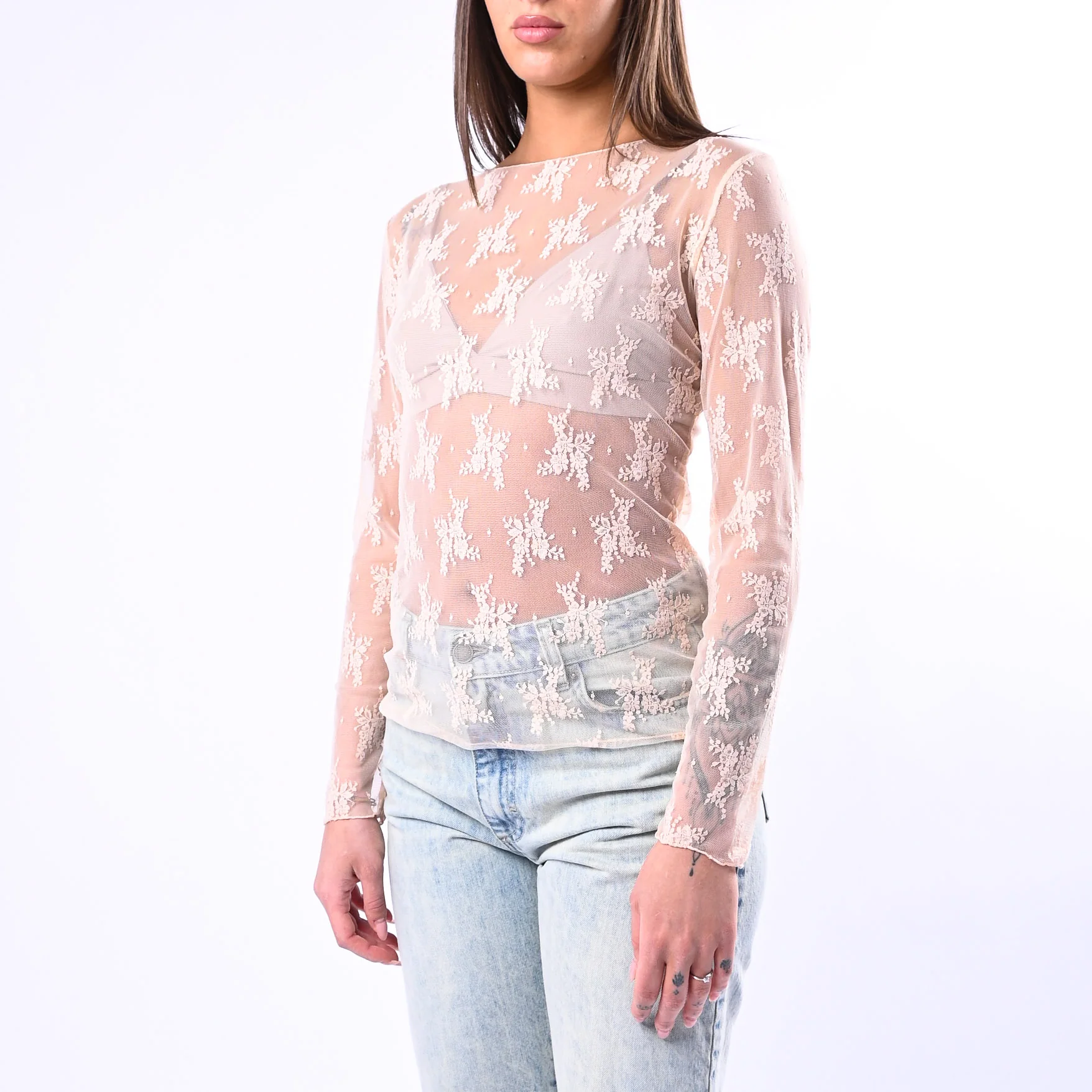 B LOVE - BLUSA IN PIZZO SCOLLO BARCHETTA ART.11817P - ROSA - Image 3