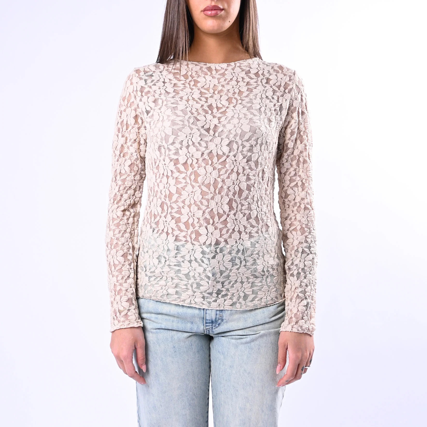 B LOVE - BLUSA SCOLLO BARCHETTA IN PIZZO ART.11817N - BEIGE - Image 2