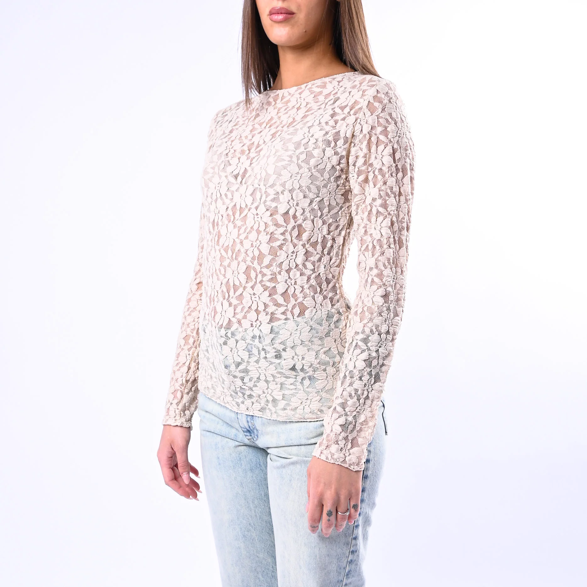 B LOVE - BLUSA SCOLLO BARCHETTA IN PIZZO ART.11817N - BEIGE - Image 3