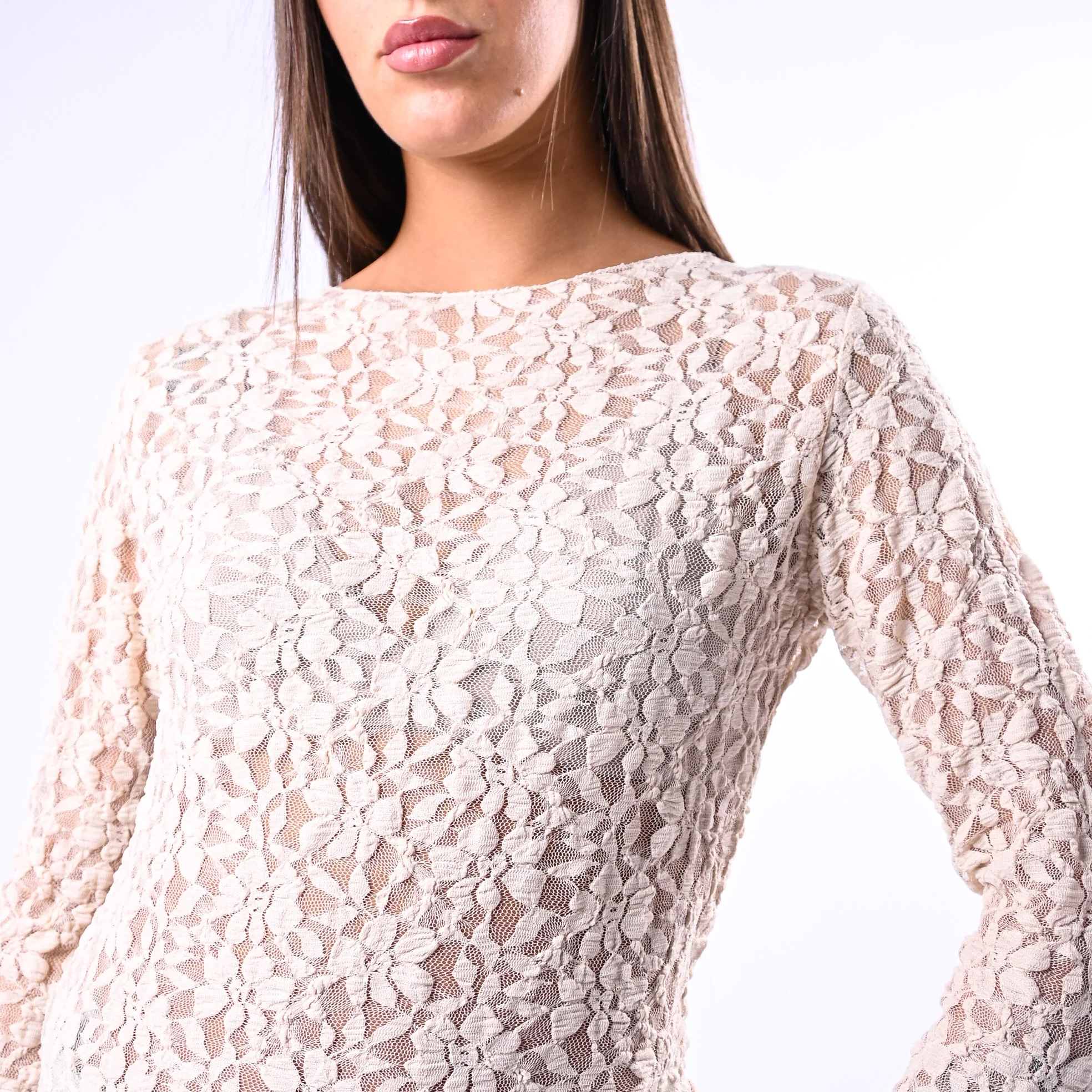 B LOVE - BLUSA SCOLLO BARCHETTA IN PIZZO ART.11817N - BEIGE - Image 4