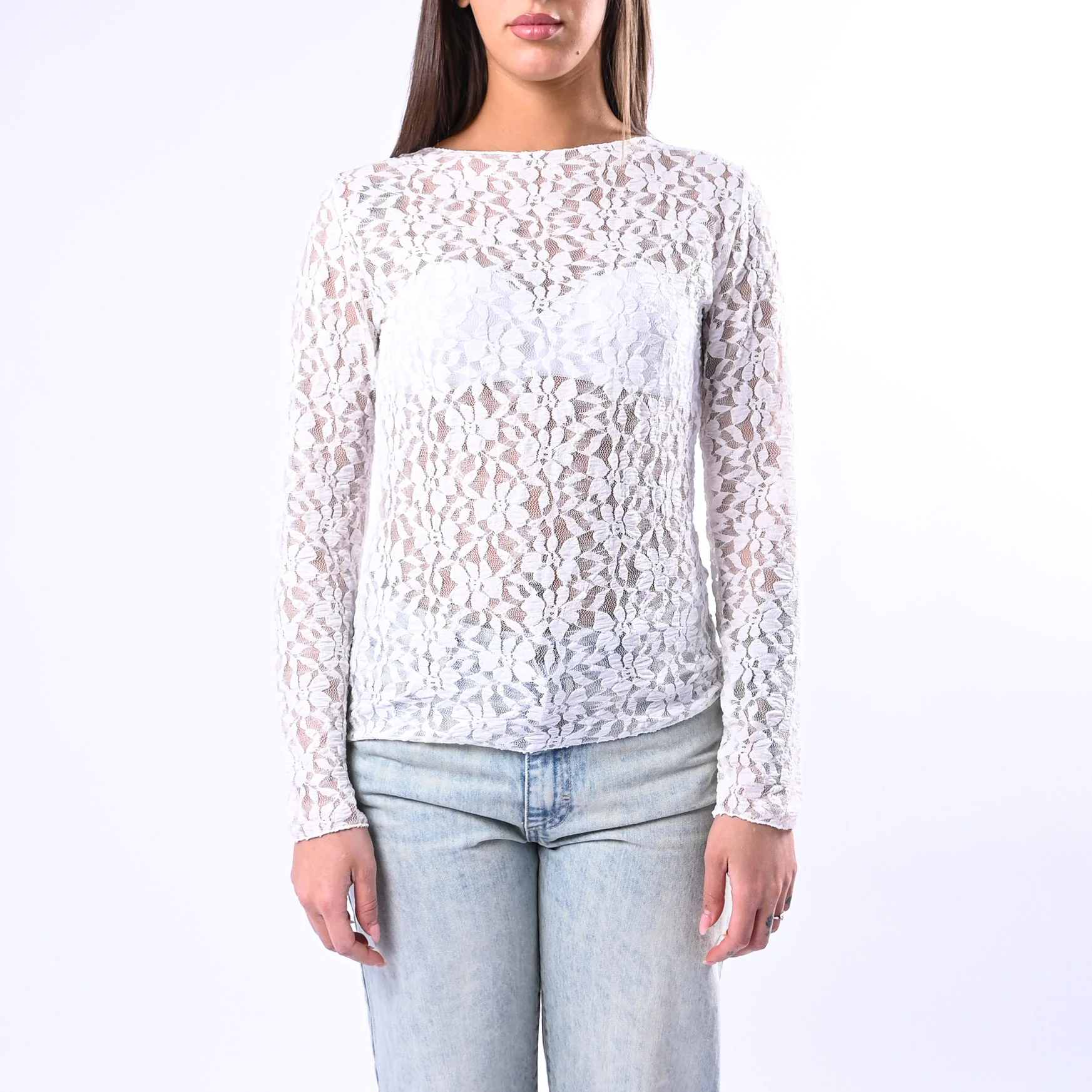 B LOVE - BLUSA SCOLLO BARCHETTA IN PIZZO ART.11817N - PANNA - Image 2