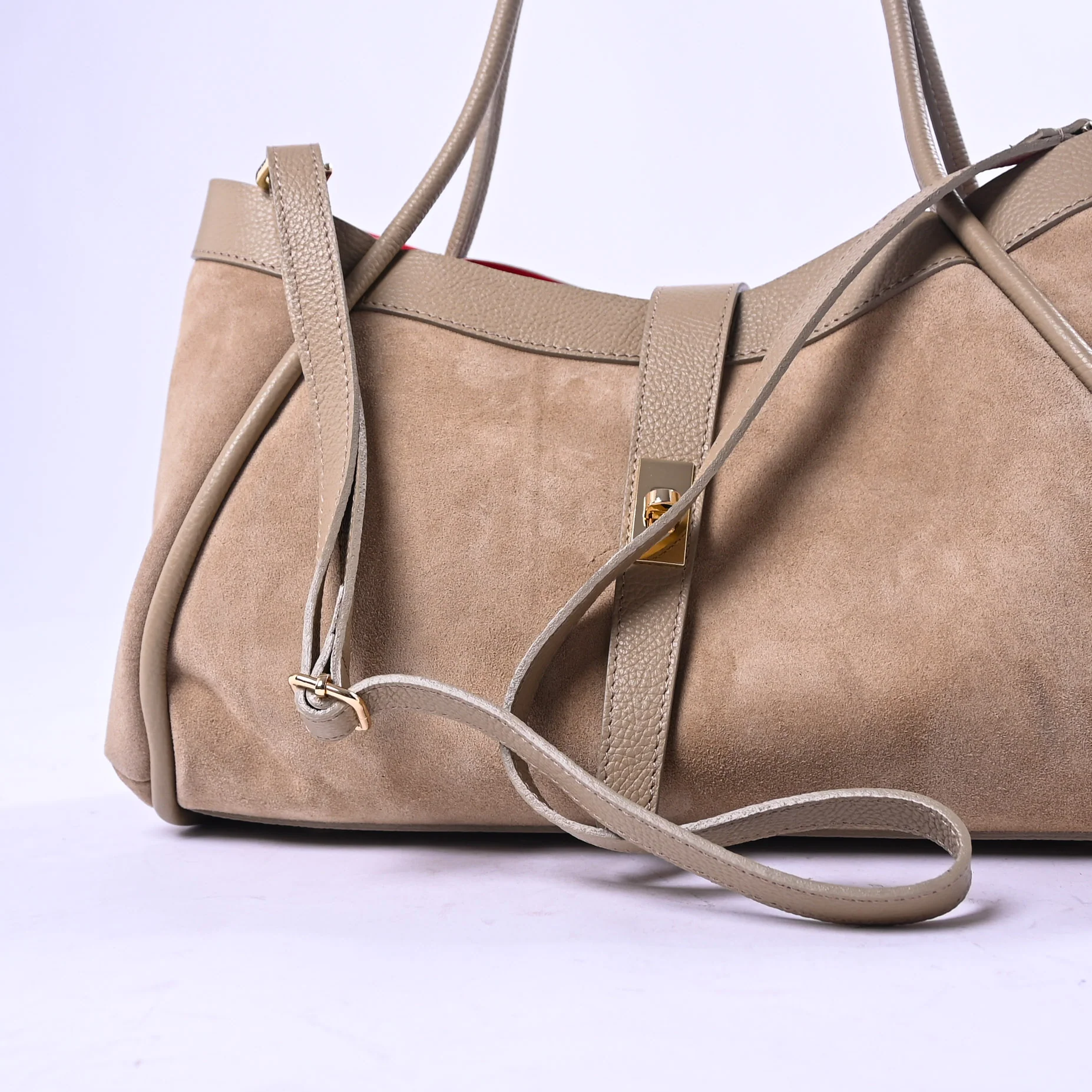 B LOVE - BORSA A SPALLA IN CAMOSCIO E PELLE DOLLARO ART.BRCMDR/B - BEIGE - Image 3