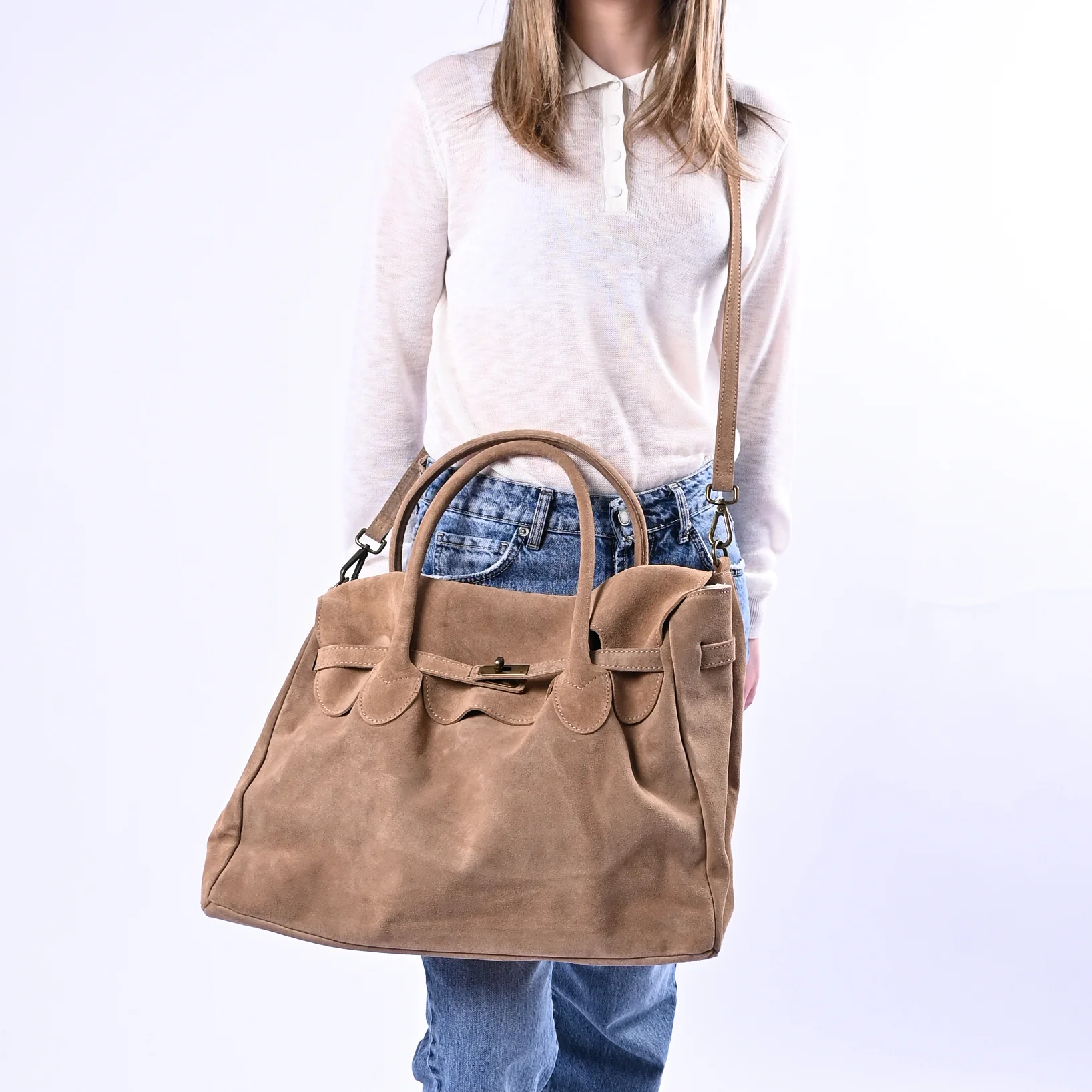 B LOVE - BORSA GRANDE MODELLO KELLY ART.16012 - CAMOSCIO DESERTO