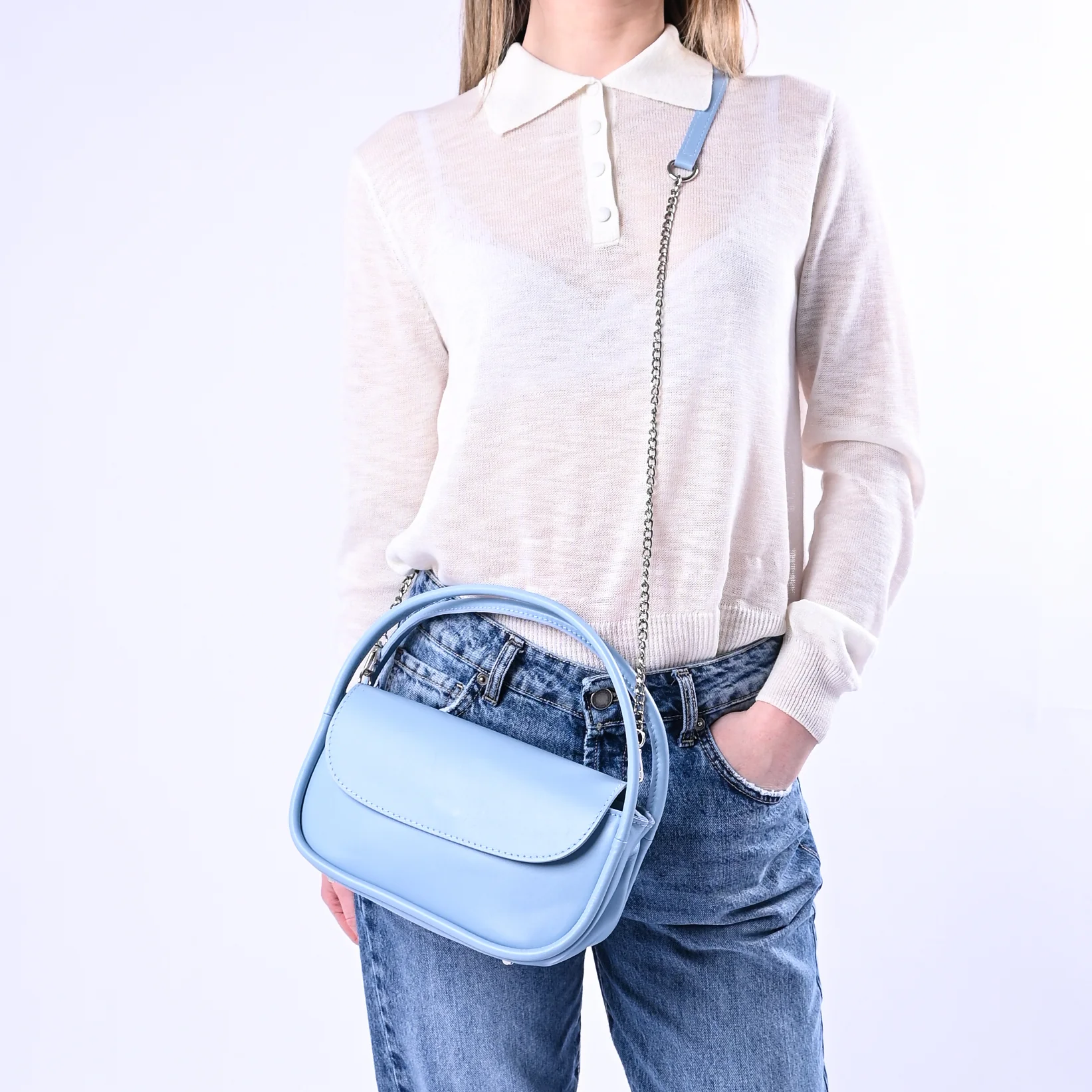 B LOVE - BORSA PICCOLA A MANO IN NAPPA ART.AR018S - CELESTE