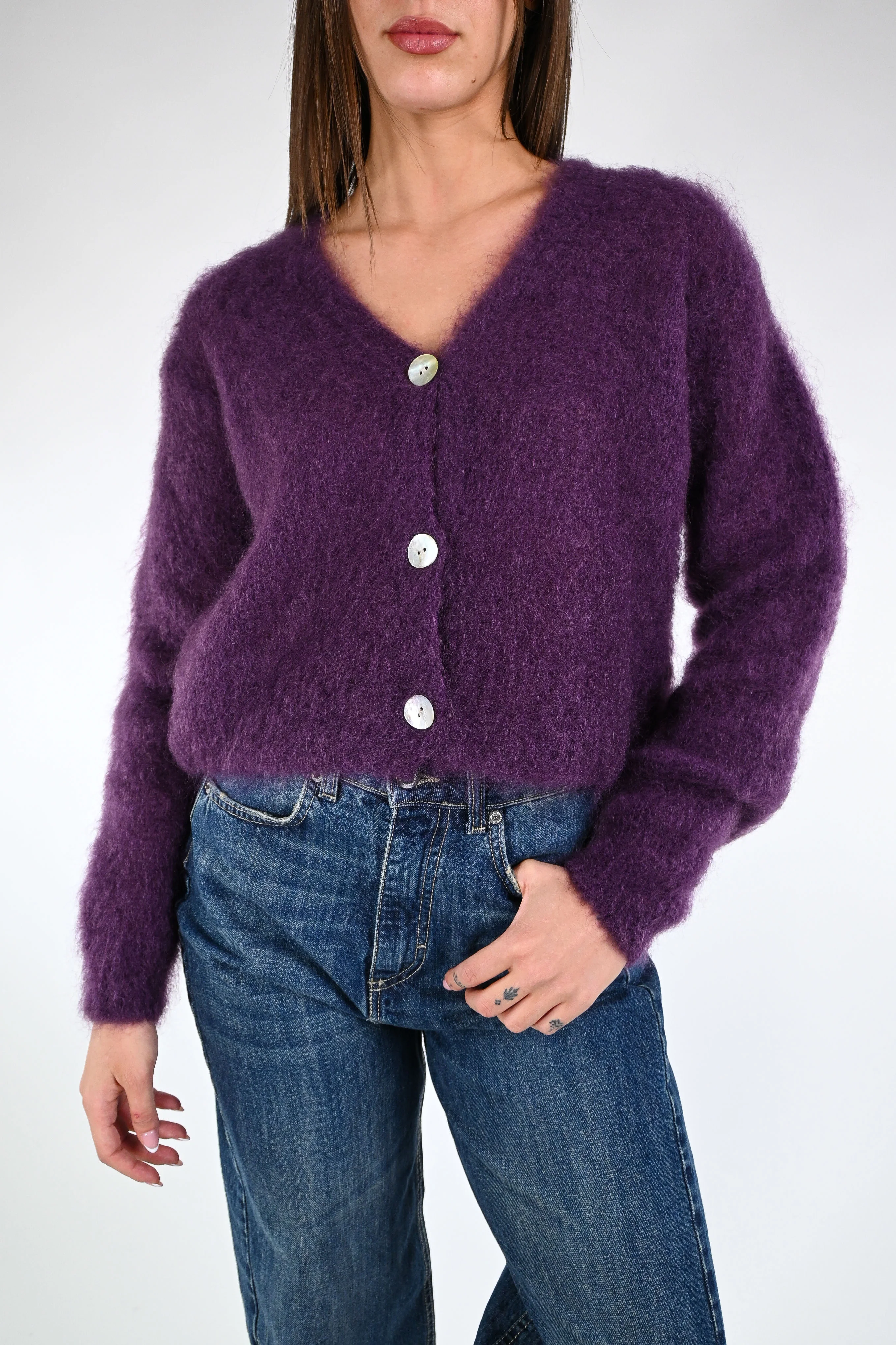 B LOVE - CARDIGAN CORTO KID MOHAIR ART.HH24259 - VIOLA