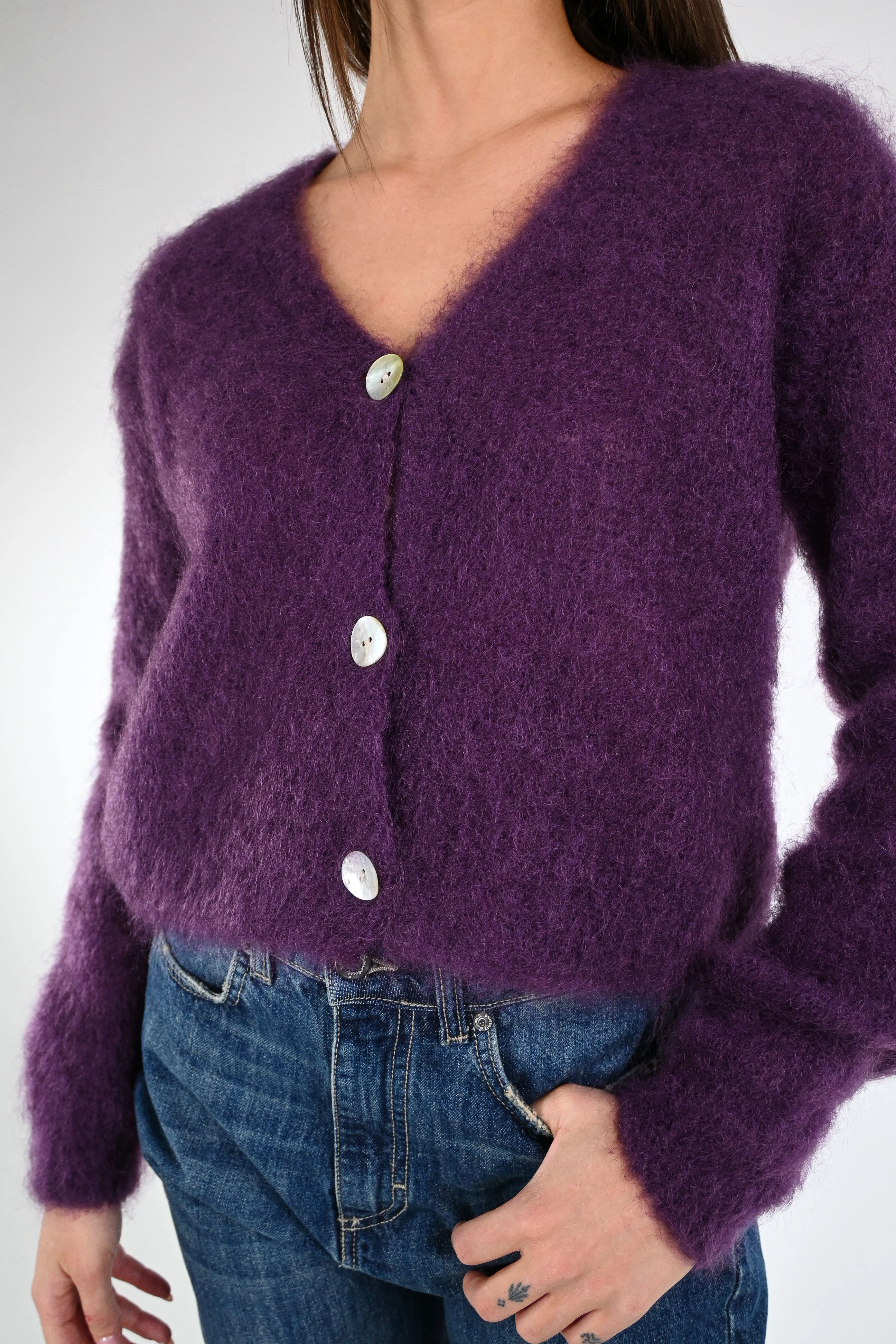 B LOVE - CARDIGAN CORTO KID MOHAIR ART.HH24259 - VIOLA - Image 5