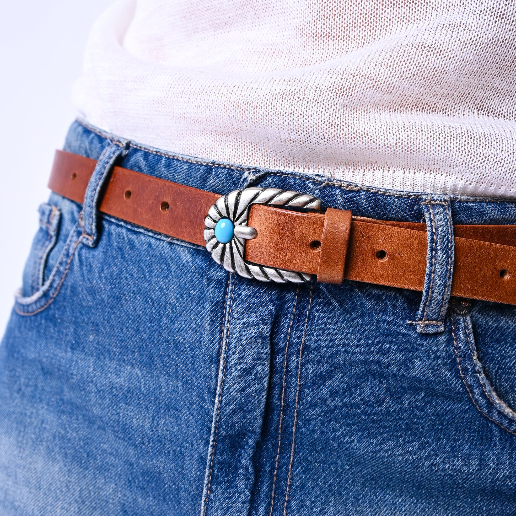 B LOVE - CINTURA PELLE FIBBIA WESTERN+TURCHESE ART.264725 - CUOIO - Image 2