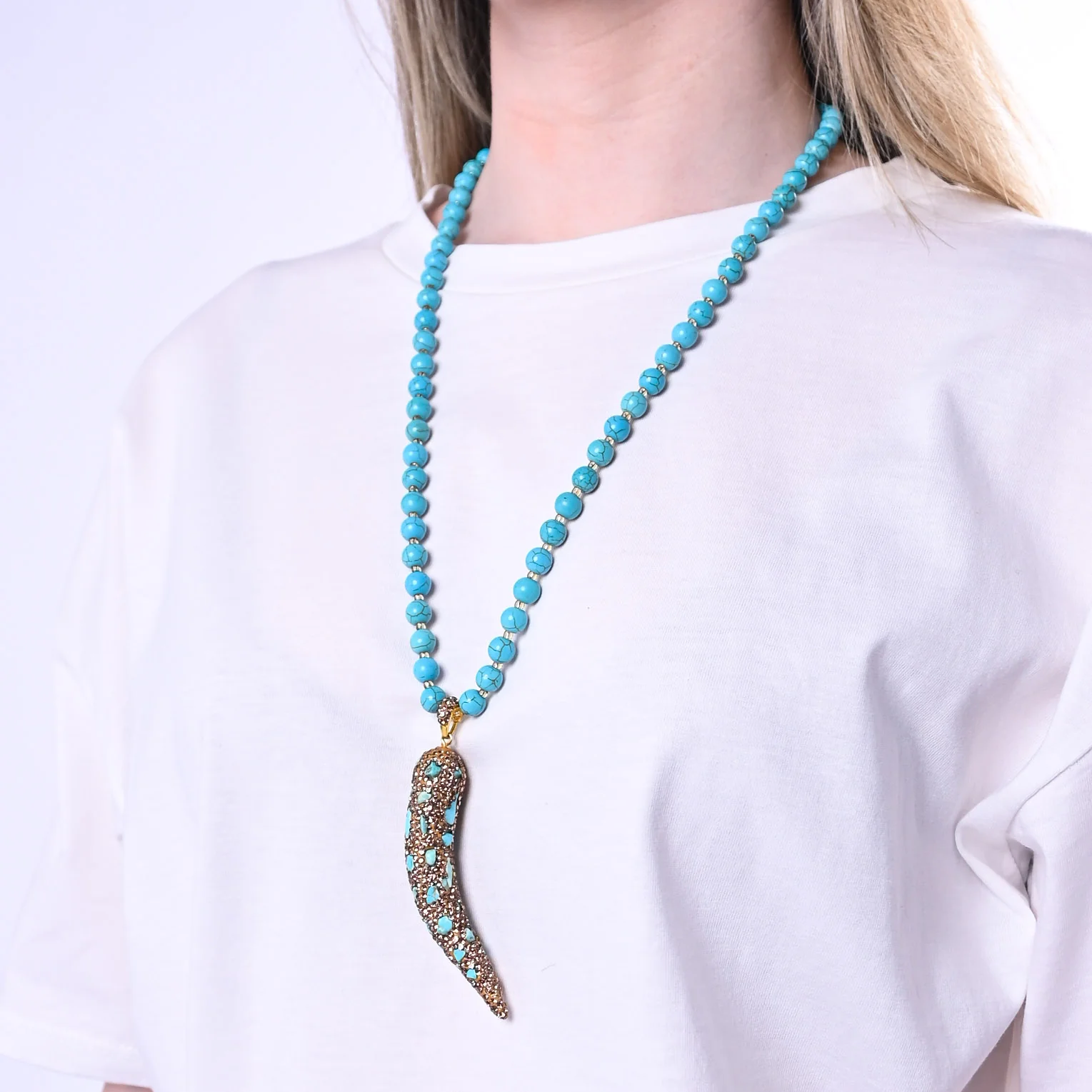 B LOVE - COLLANA CORNO STRASS ART.CLCRSS - TURCHESE