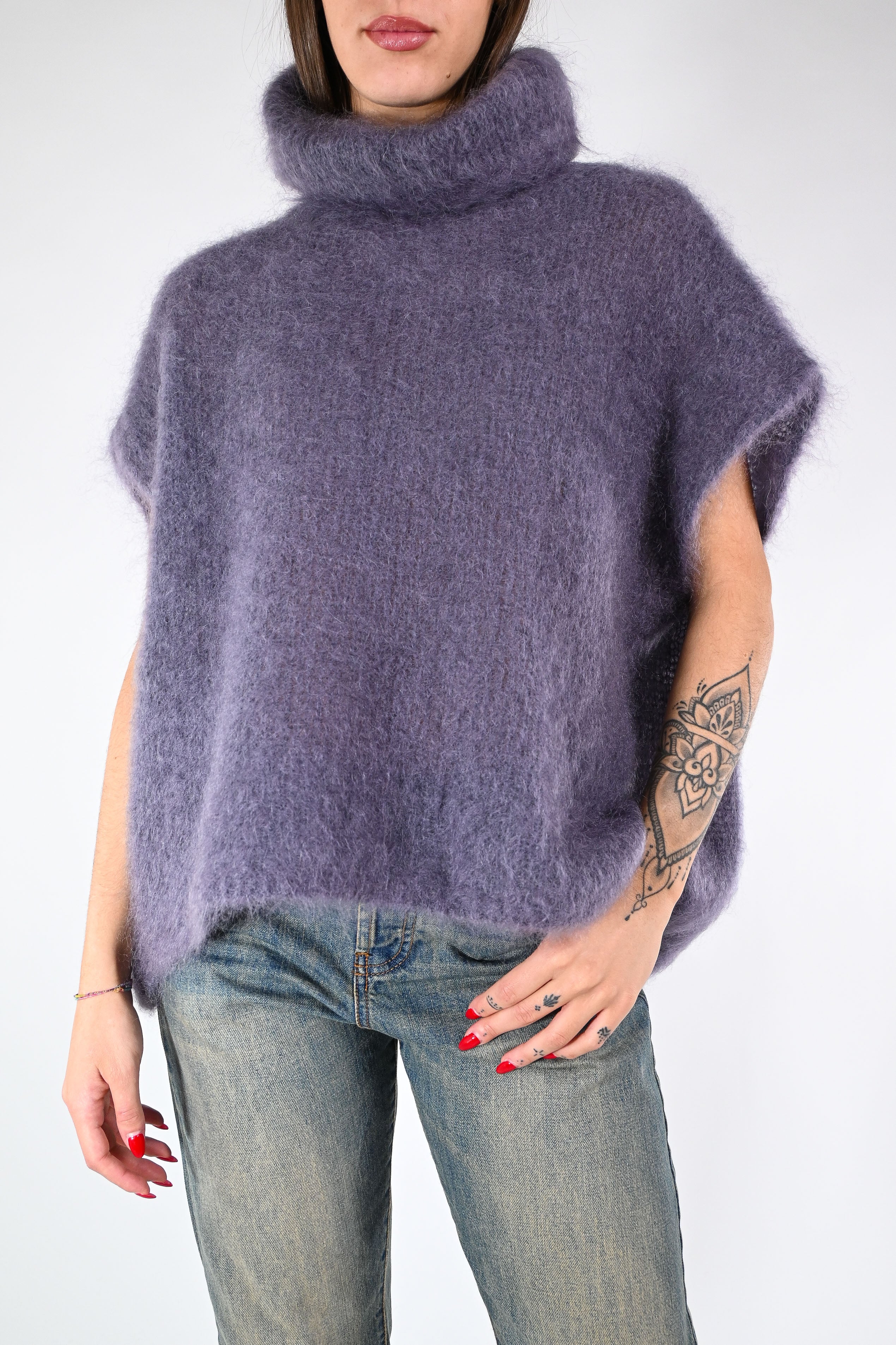 B LOVE - GILET OVER CIAMBELLA IN KID MOHAIR ART.28001 - PIOMBO