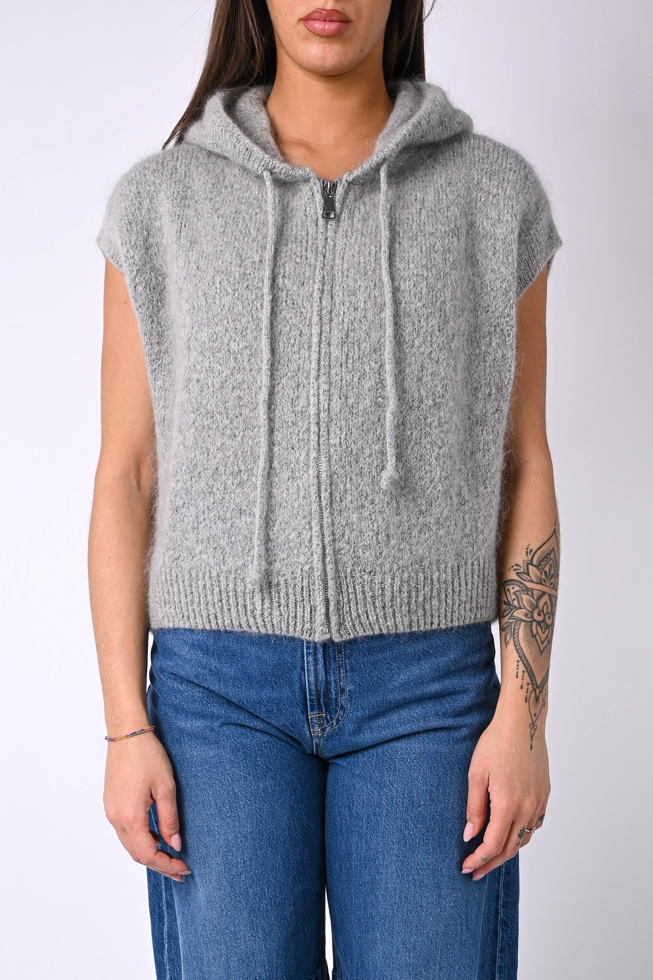B LOVE - GILET SPORTY CON CAPUCCIO IN MOHAIR ART.8827 - GRIGIO - Image 2