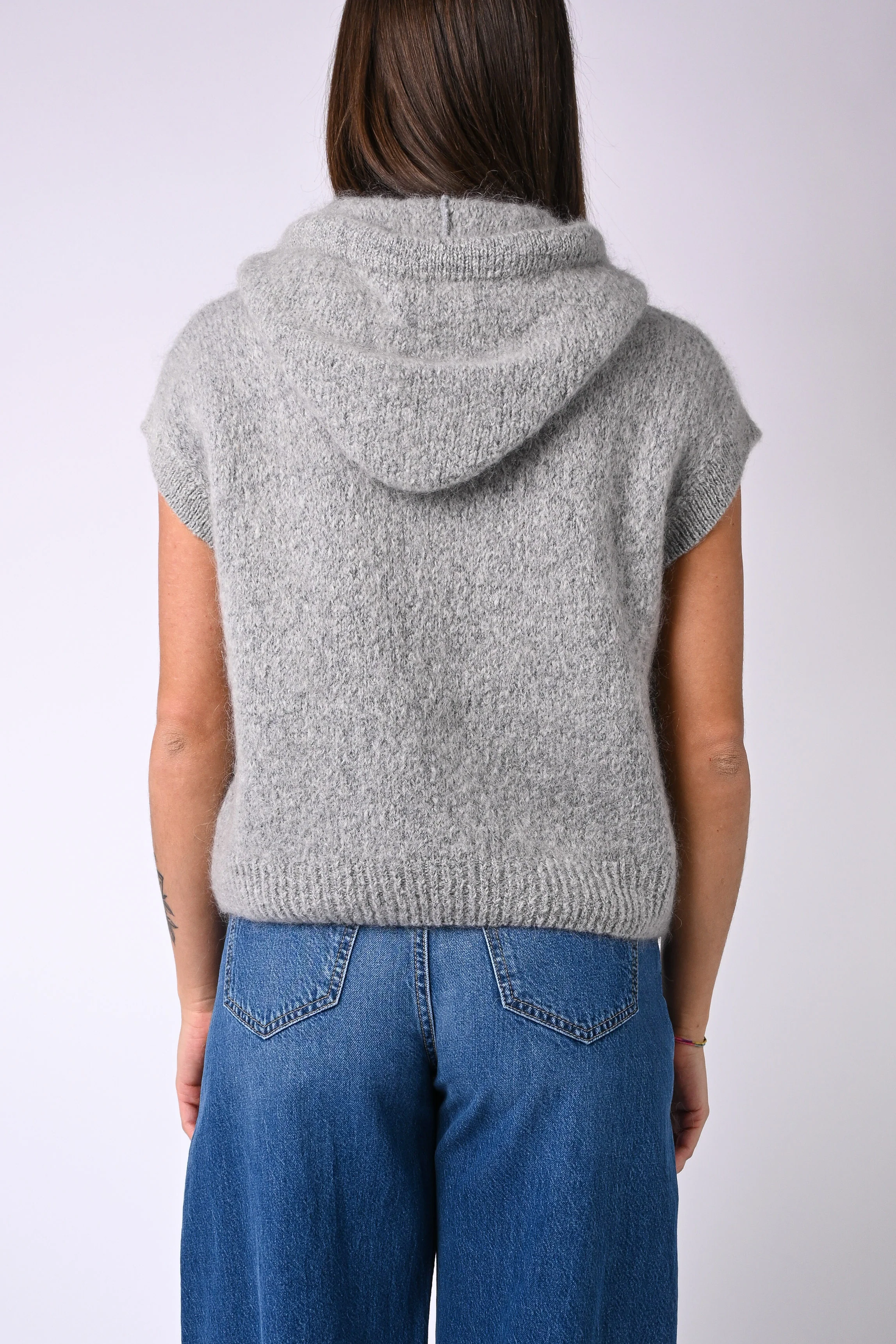 B LOVE - GILET SPORTY CON CAPUCCIO IN MOHAIR ART.8827 - GRIGIO - Image 4