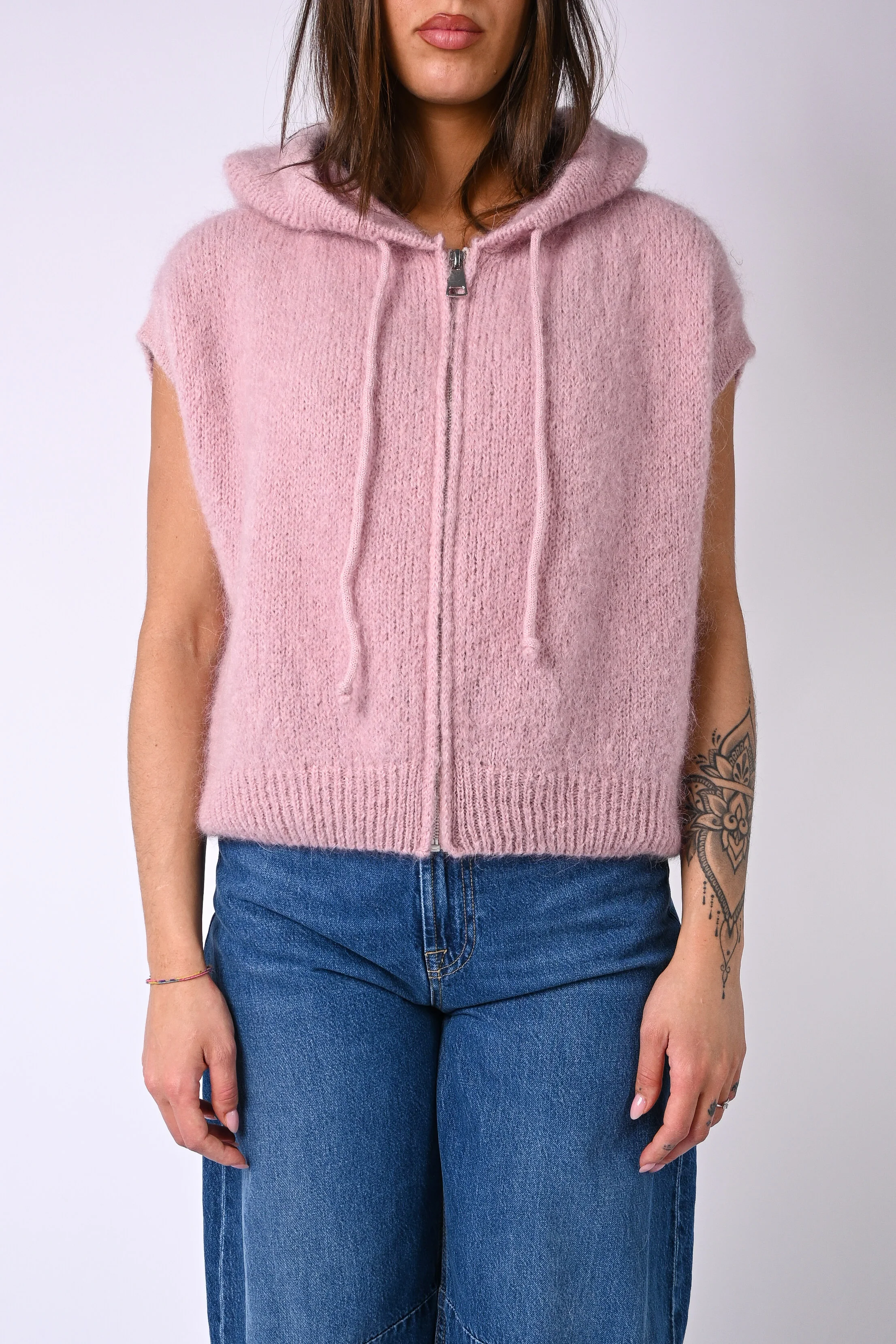 B LOVE - GILET SPORTY CON CAPUCCIO IN MOHAIR ART.8827 - ROSA - Image 2