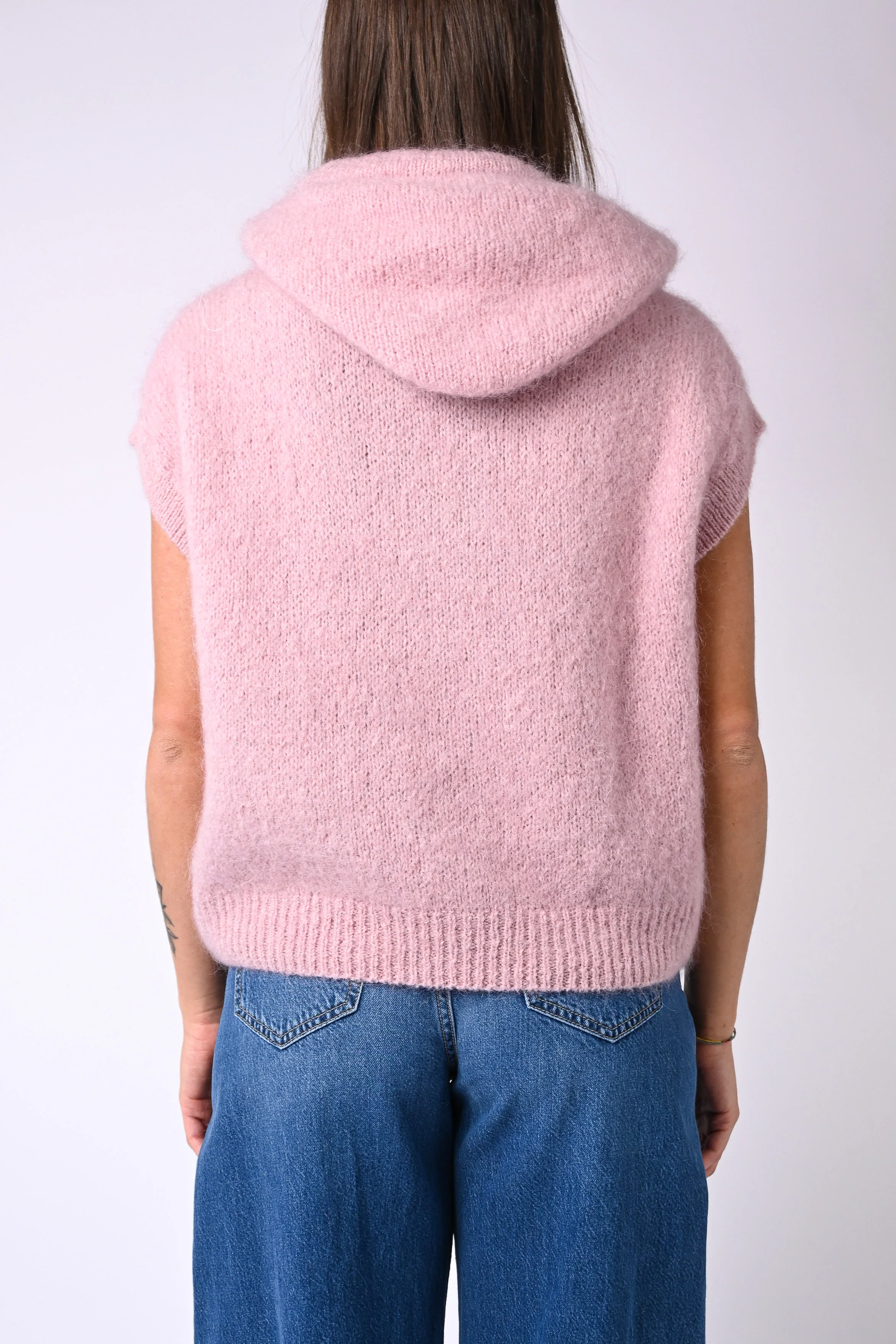 B LOVE - GILET SPORTY CON CAPUCCIO IN MOHAIR ART.8827 - ROSA - Image 4