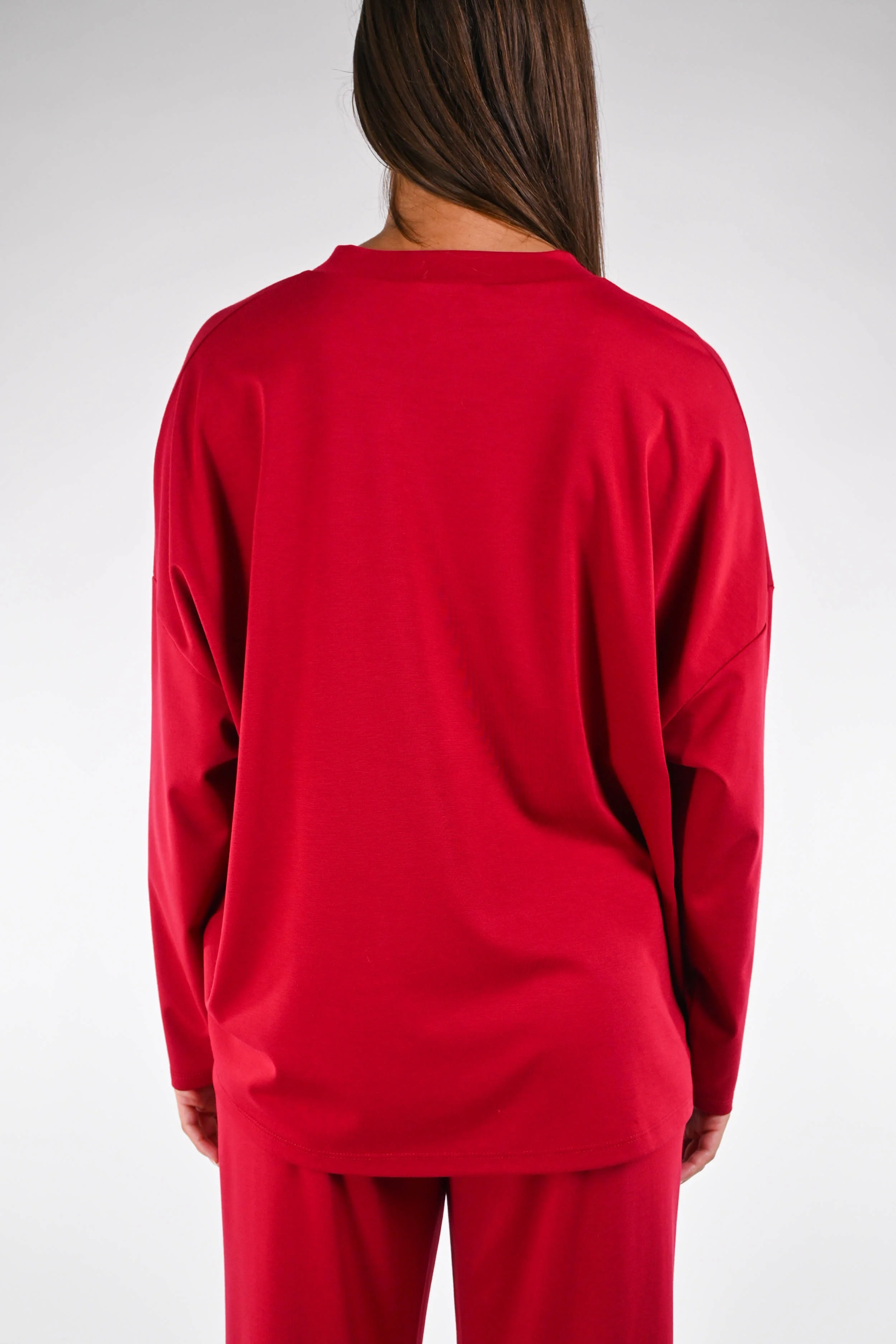 B LOVE - MAGLIA OVER PUNTO MILANO SCOLLO V ART.11515 - ROSSO - Image 4