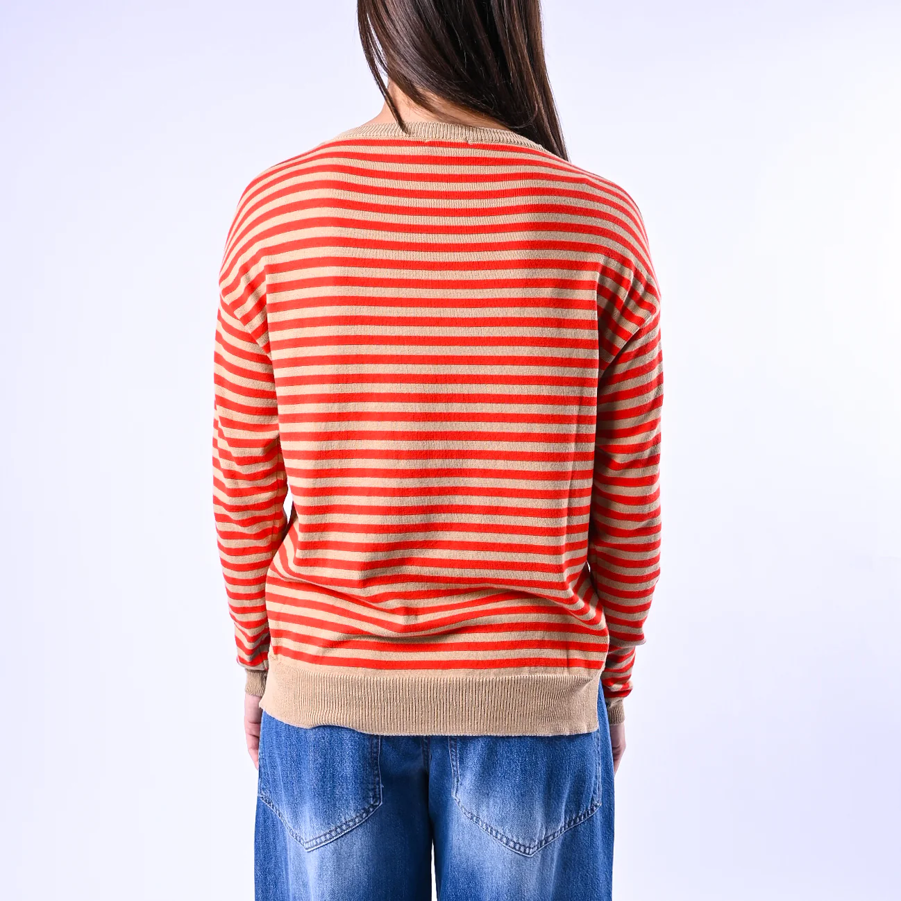 B LOVE - MAGLIA RIGHE SCOLLO BARCHETTA ART.C225 - CAMMELLO/ROSSO - Image 4