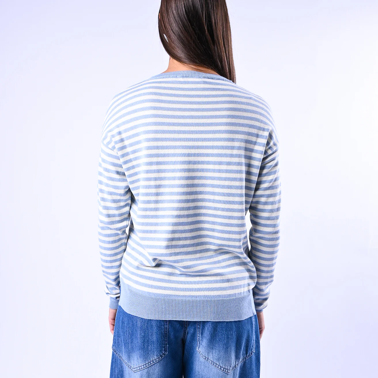 B LOVE - MAGLIA RIGHE SCOLLO BARCHETTA ART.C225 - PANNA/CELESTE - Image 4