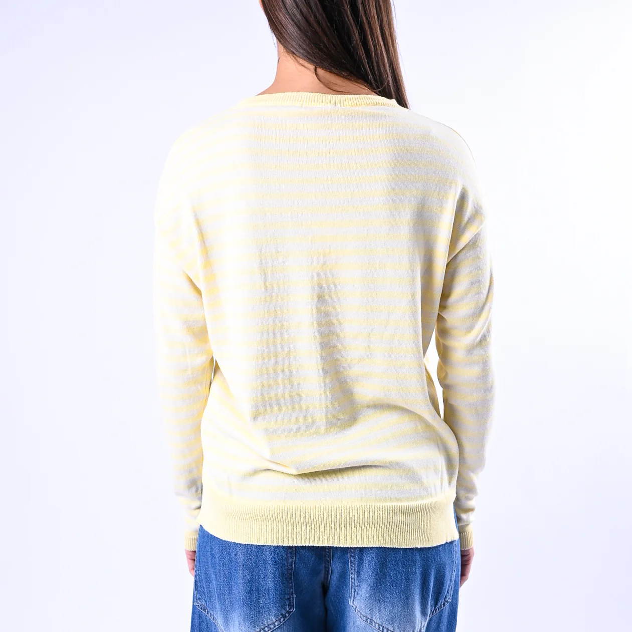 B LOVE - MAGLIA RIGHE SCOLLO BARCHETTA ART.C225 - PANNA/GIALLO - Image 4