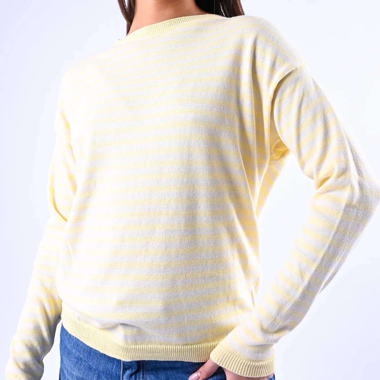 B LOVE - MAGLIA RIGHE SCOLLO BARCHETTA ART.C225 - PANNA/GIALLO - Image 5