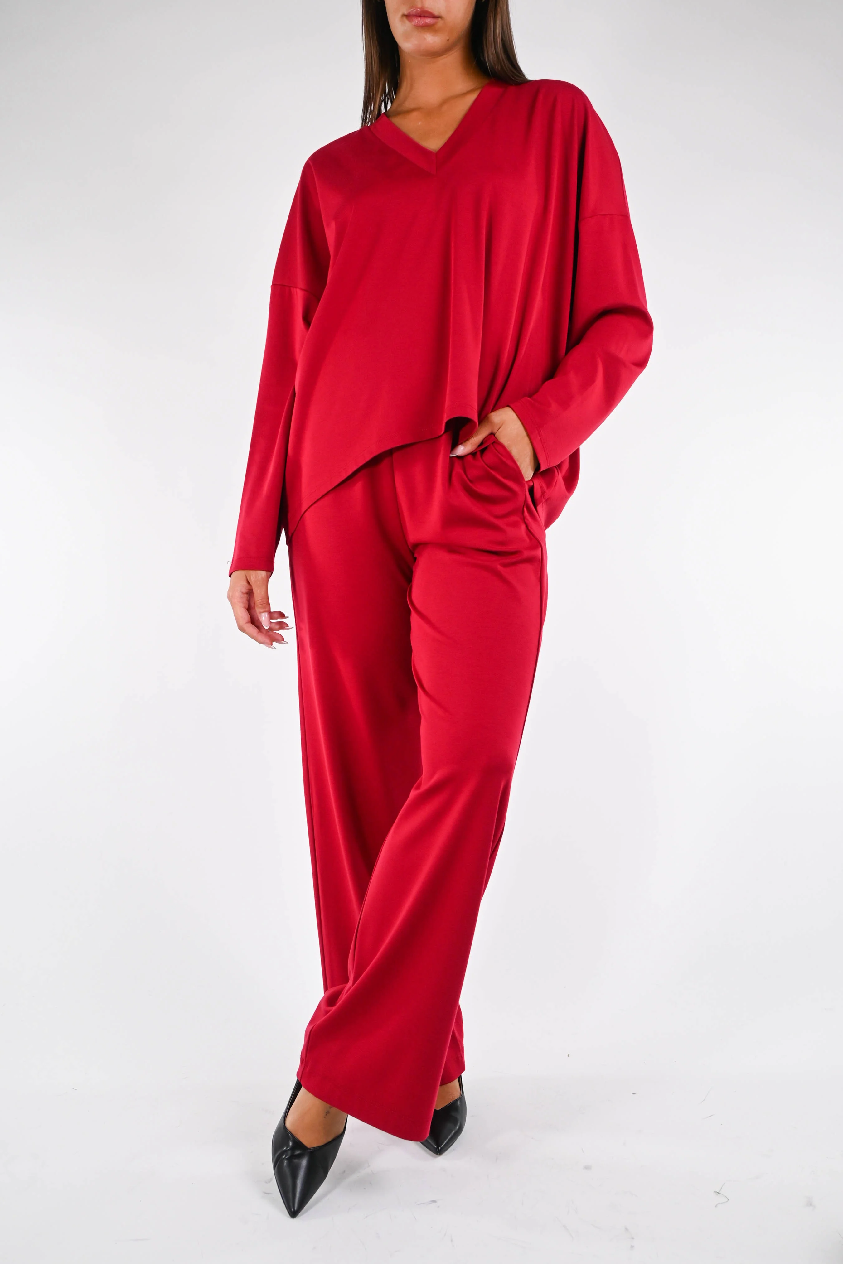 B LOVE - PANTALONE PALAZZO PUNTO MILANO ART.11685 - ROSSO - Image 5