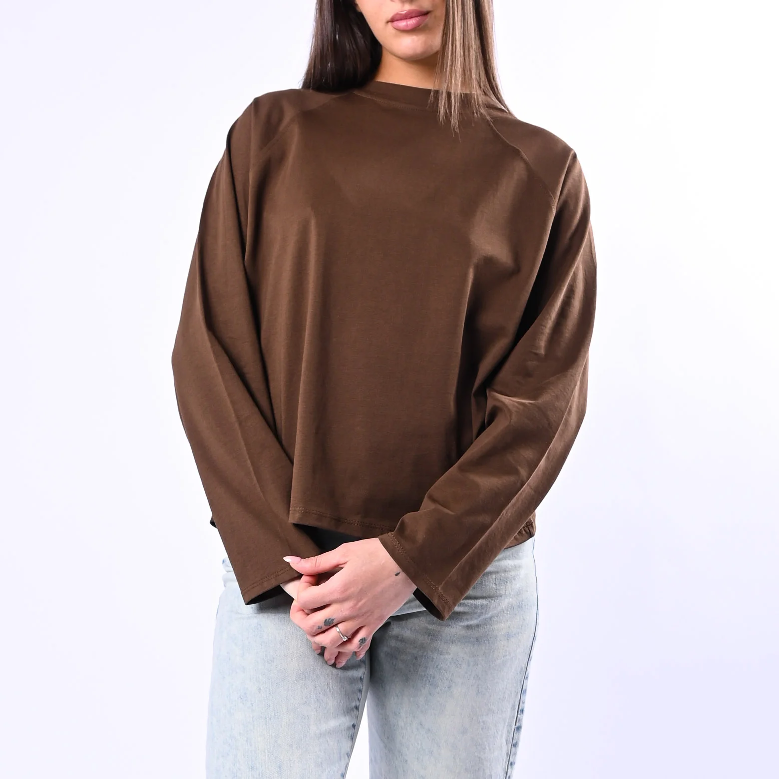 B LOVE - T-SHIRT A SCATOLA MANICA LUNGA ART.11751 - CIOCCOLATO