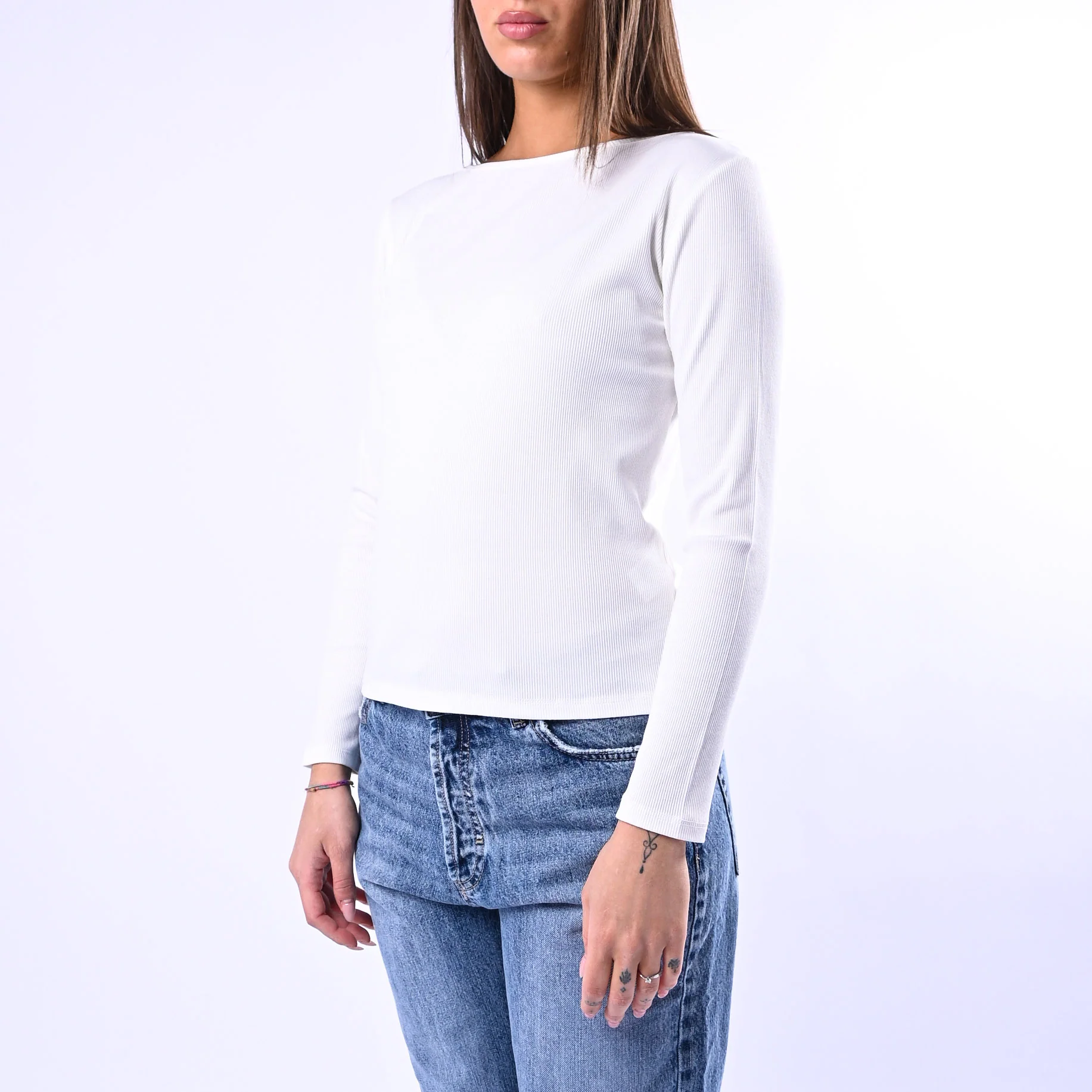 B LOVE - T-SHIRT COLLO BARCHETTA A COSTINE ART.10158 - PANNA - Image 3
