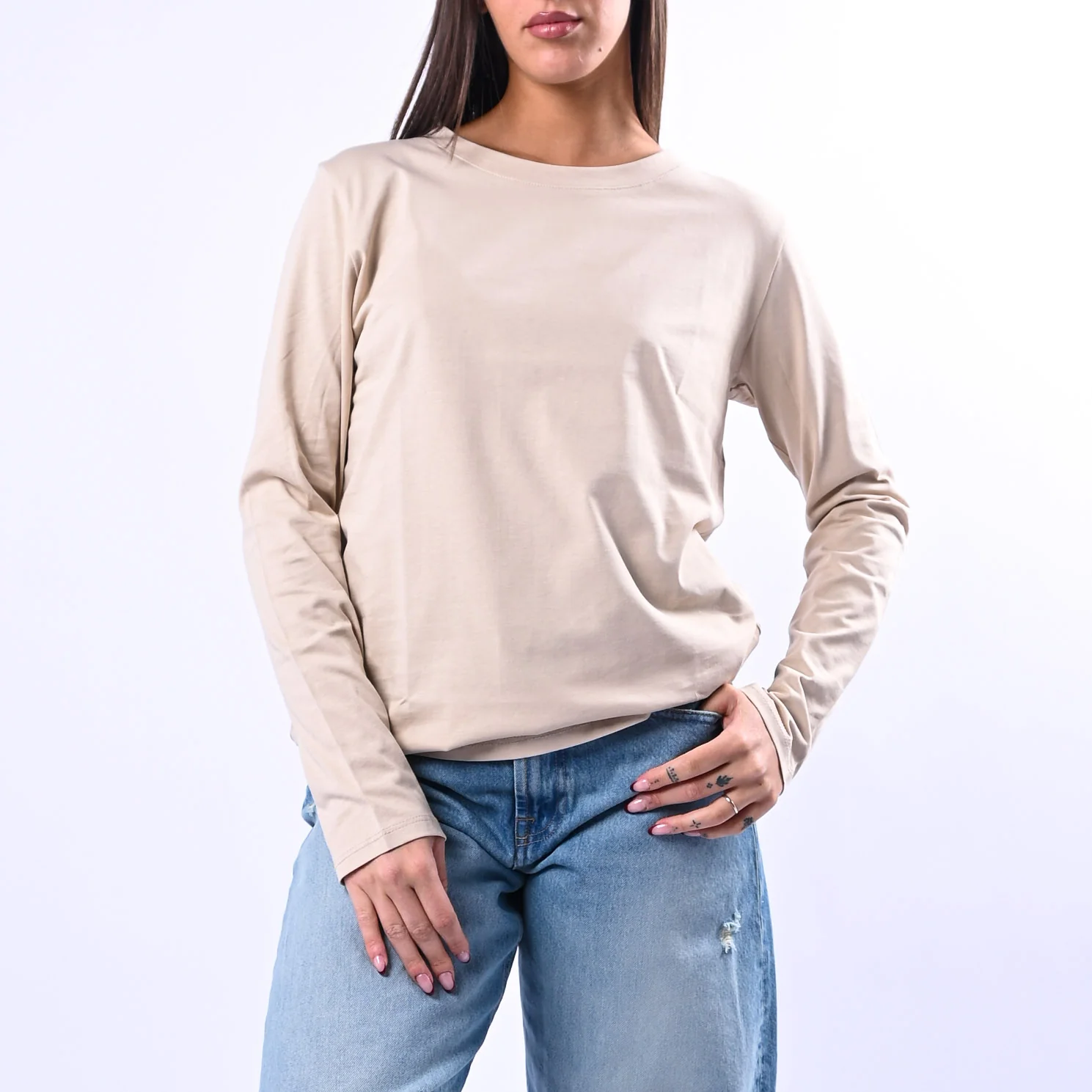B LOVE - T-SHIRT GIROCOLLO MANICA LUNGA ART.12038 - BEIGE