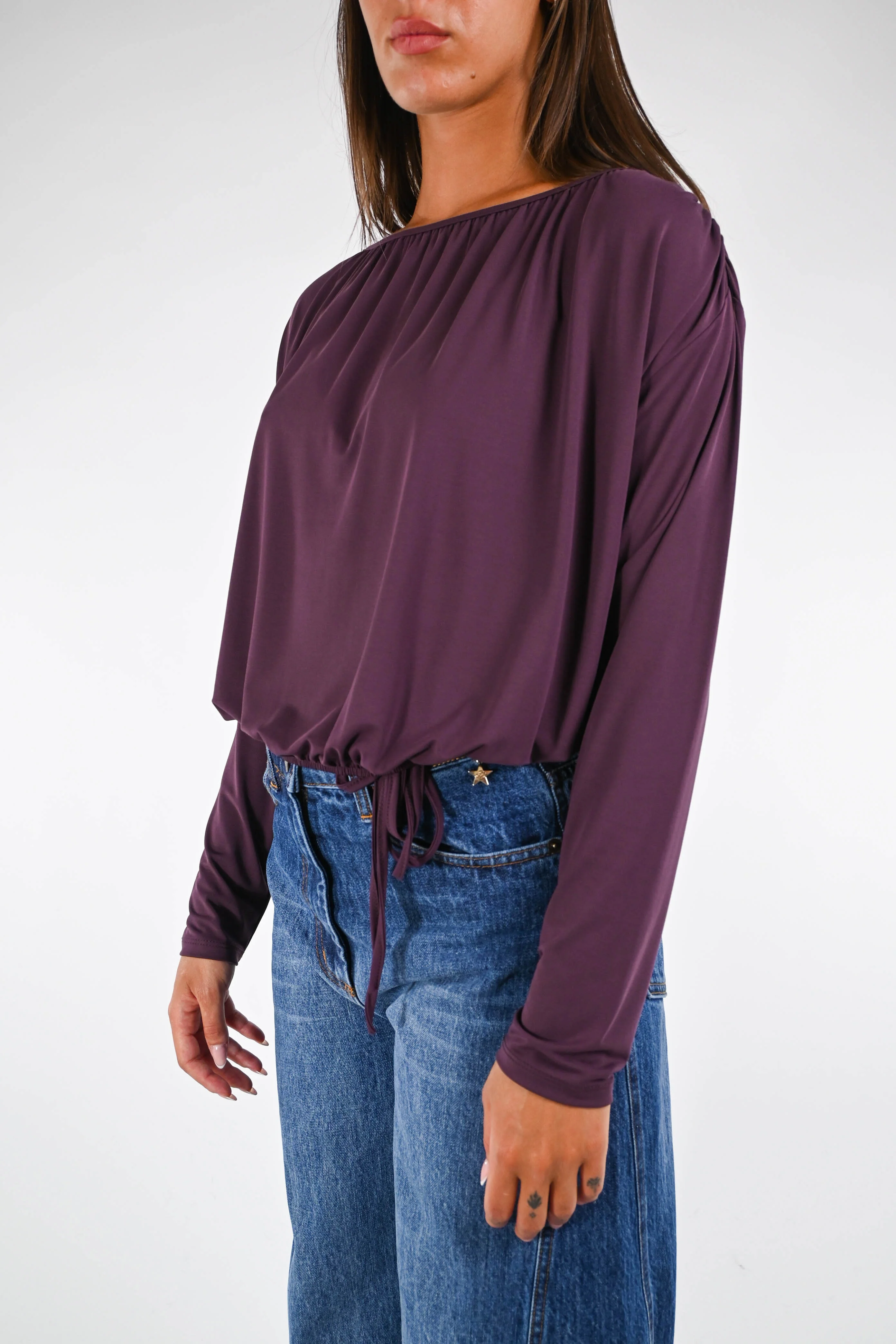 B LOVE - T-SHIRT MODAL SCOLLO SHIFFER ART.11582M - MELANZANA - Image 3