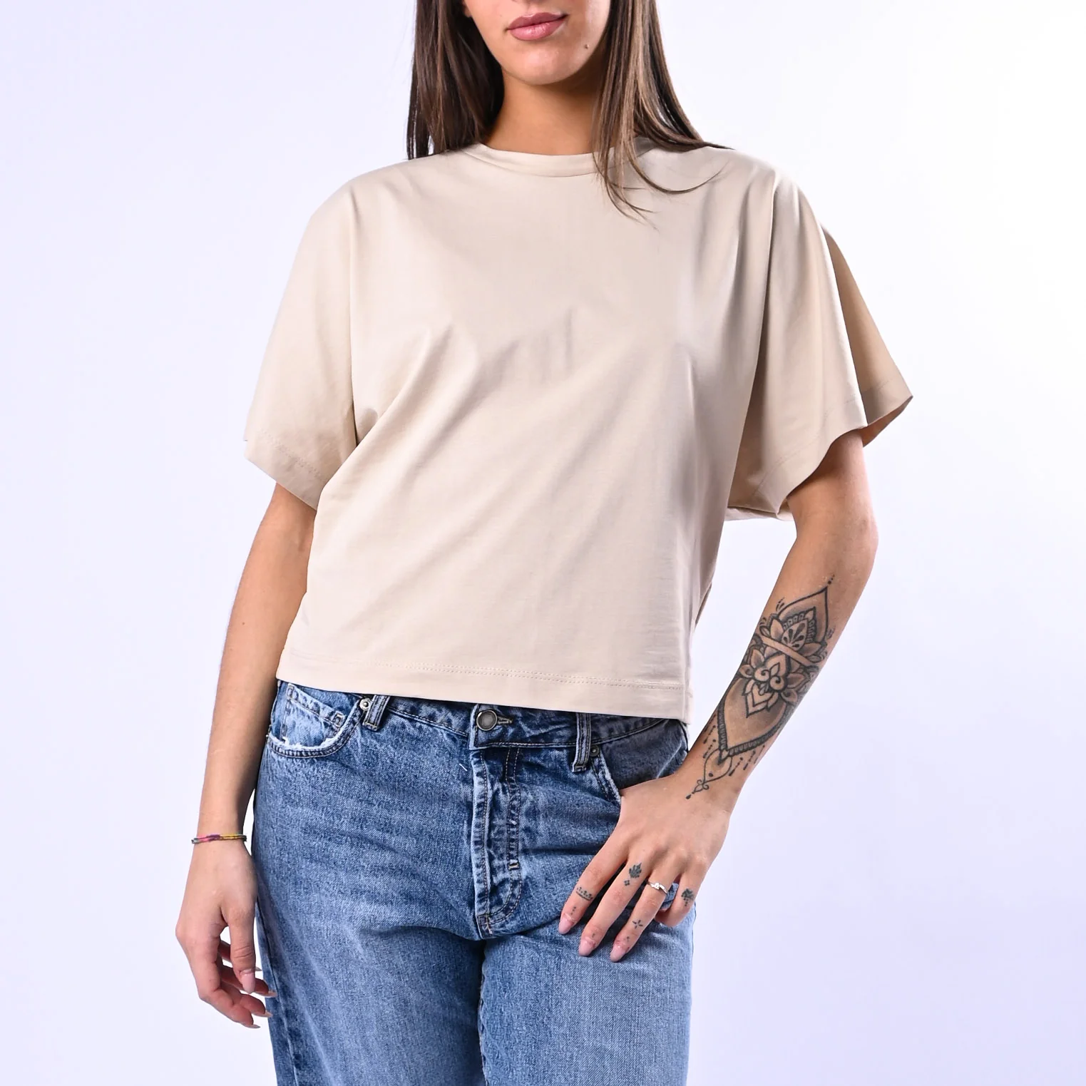 B LOVE - T-SHIRT OVER GIROCOLLO IN COTONE ART.11439 - BEIGE