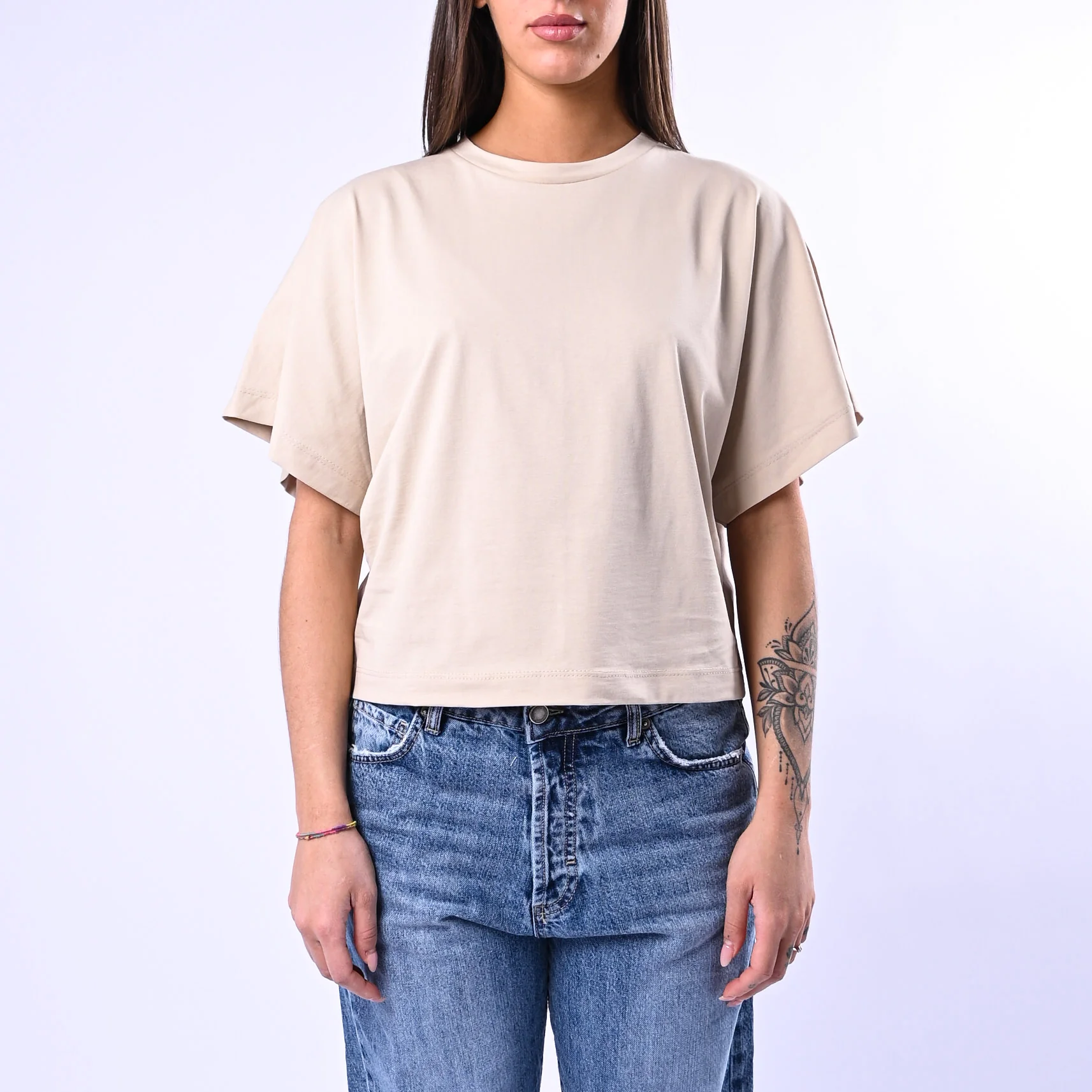 B LOVE - T-SHIRT OVER GIROCOLLO IN COTONE ART.11439 - BEIGE - Image 2