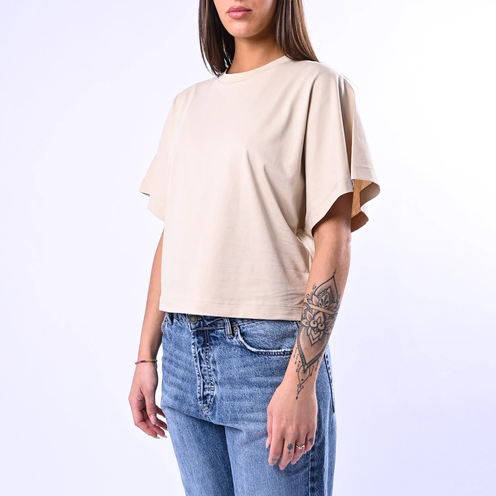 B LOVE - T-SHIRT OVER GIROCOLLO IN COTONE ART.11439 - BEIGE - Image 3