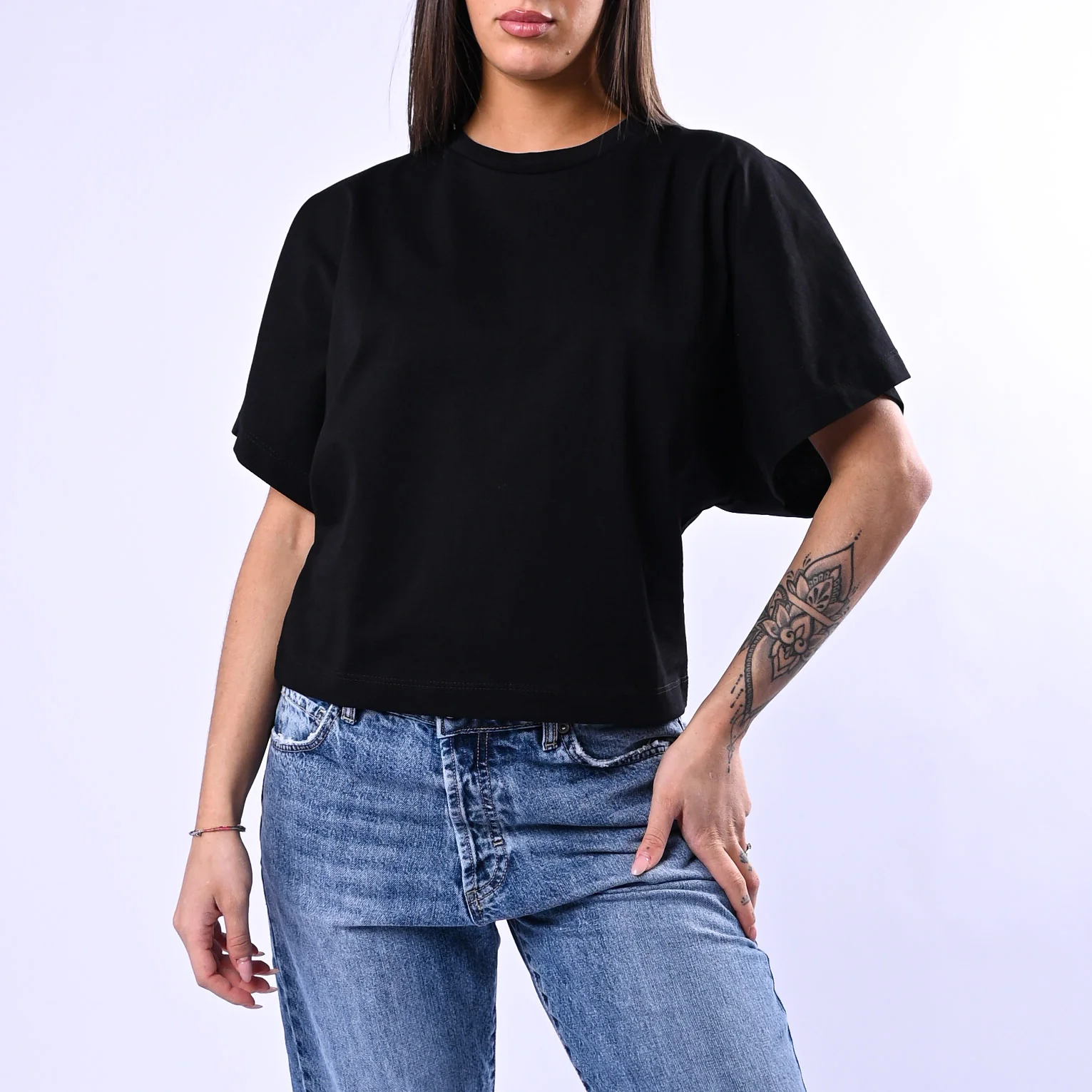 B LOVE - T-SHIRT OVER GIROCOLLO IN COTONE ART.11439 - NERO