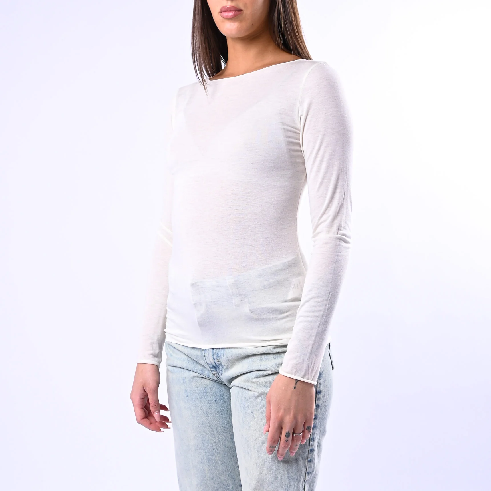 B LOVE - T-SHIRT SCOLLO BARCHETTA MISTO SETA ART.10987/PE - PANNA - Image 3