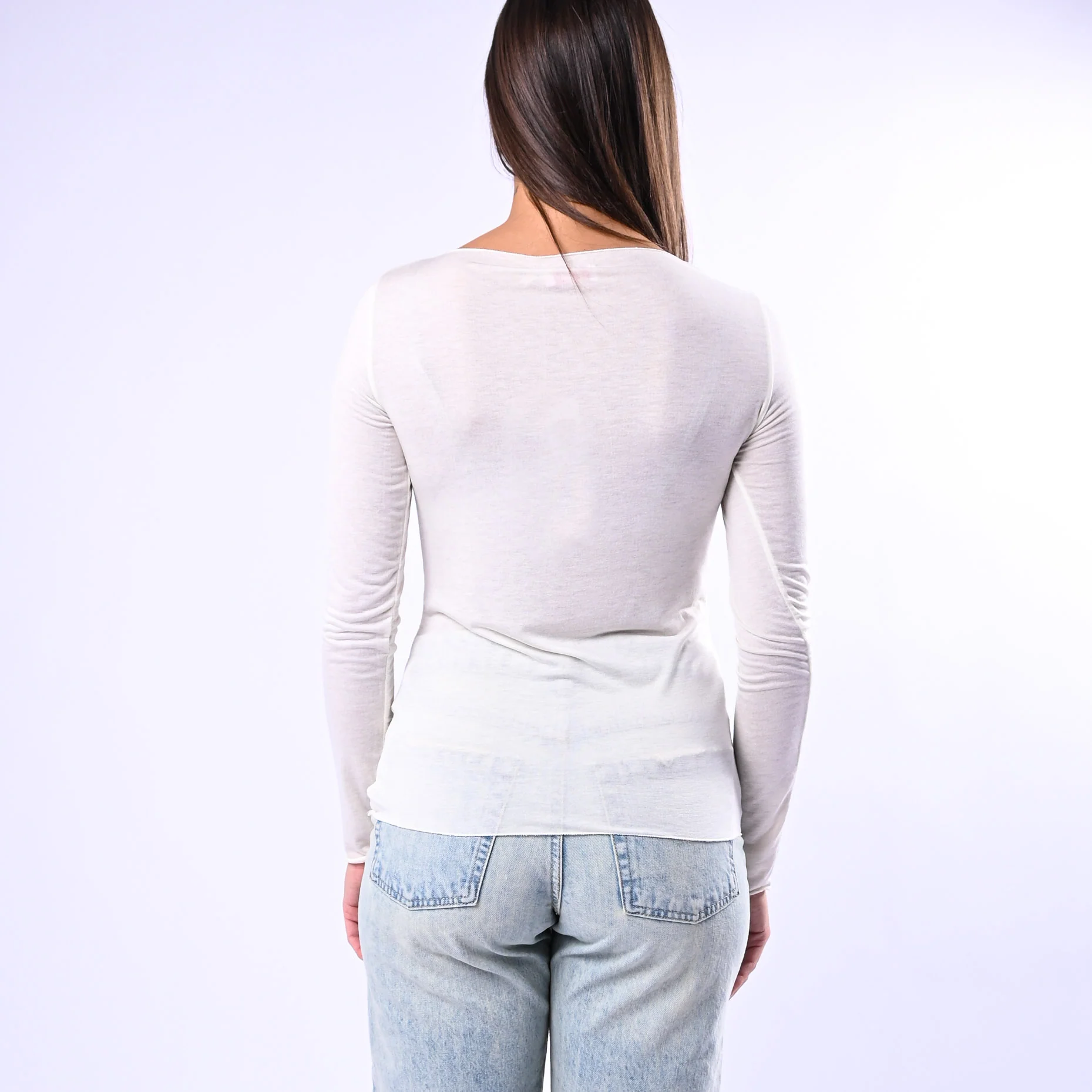 B LOVE - T-SHIRT SCOLLO BARCHETTA MISTO SETA ART.10987/PE - PANNA - Image 4