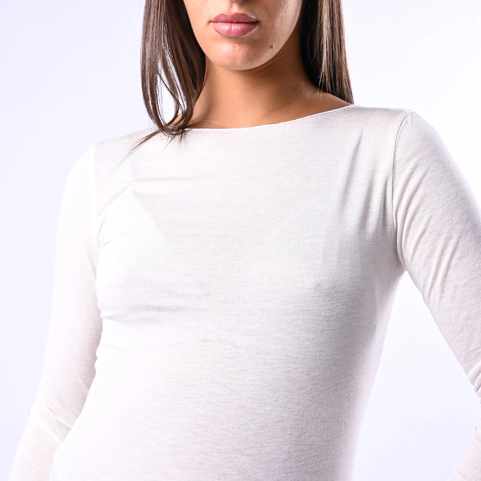 B LOVE - T-SHIRT SCOLLO BARCHETTA MISTO SETA ART.10987/PE - PANNA - Image 5
