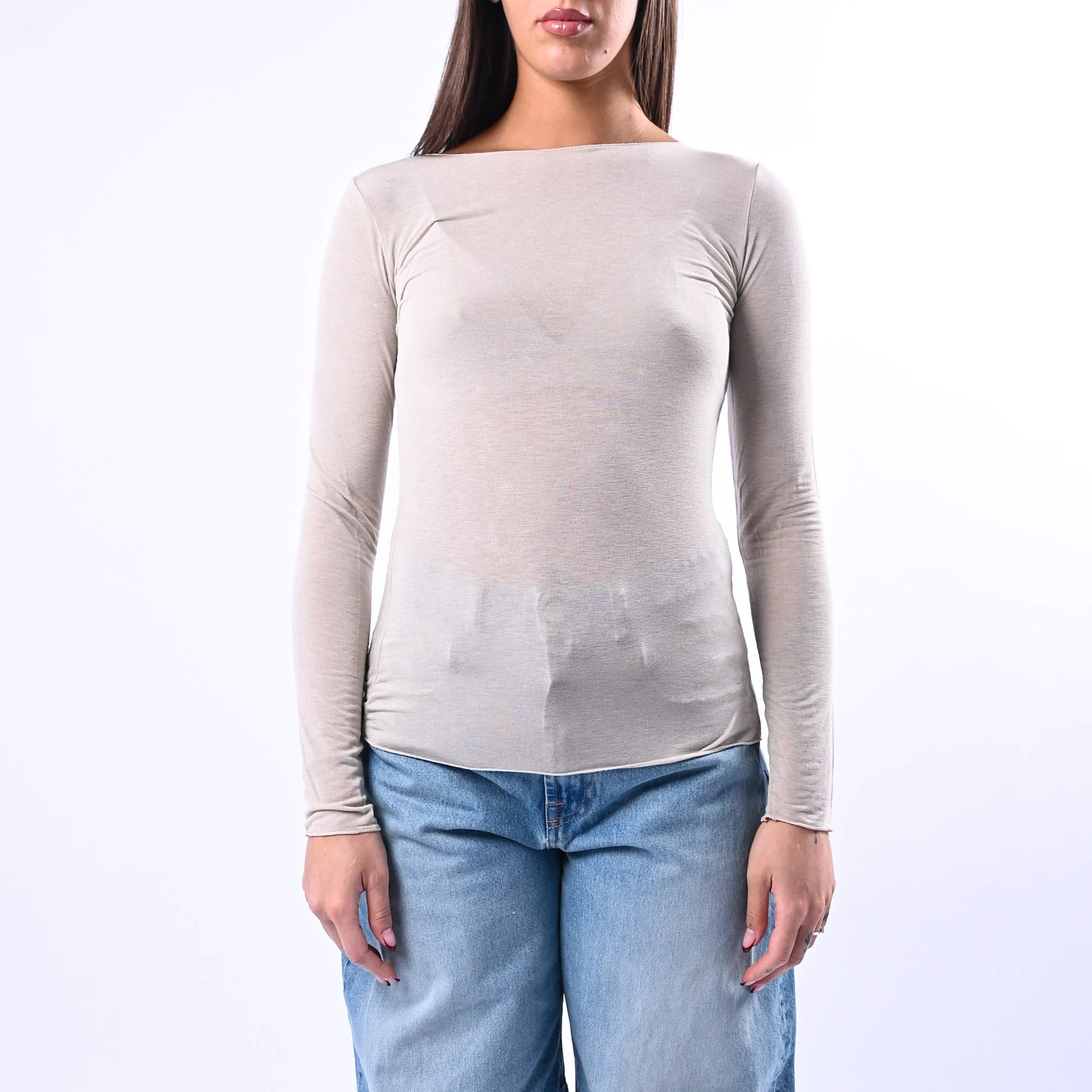 B LOVE - T-SHIRT SCOLLO BARCHETTA MISTO SETA ART.10987/PE - BEIGE - Image 2