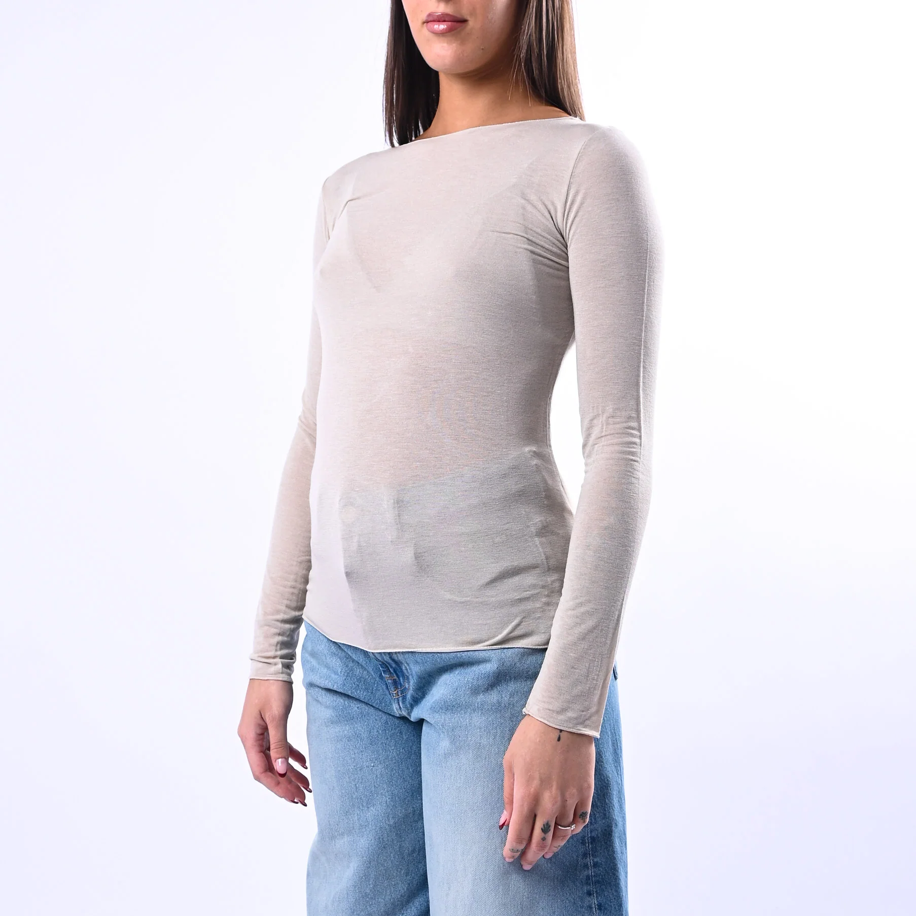 B LOVE - T-SHIRT SCOLLO BARCHETTA MISTO SETA ART.10987/PE - BEIGE - Image 3