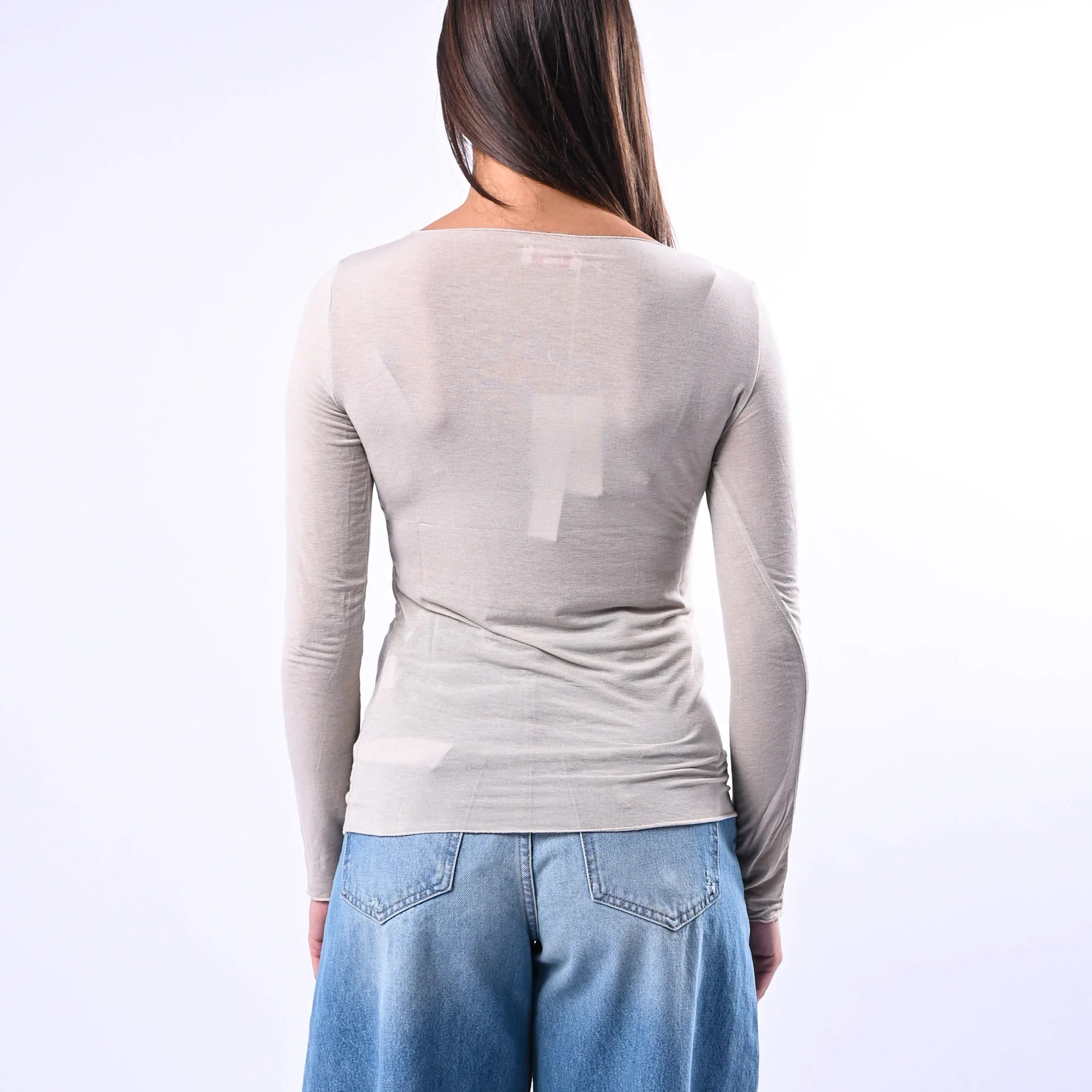 B LOVE - T-SHIRT SCOLLO BARCHETTA MISTO SETA ART.10987/PE - BEIGE - Image 4