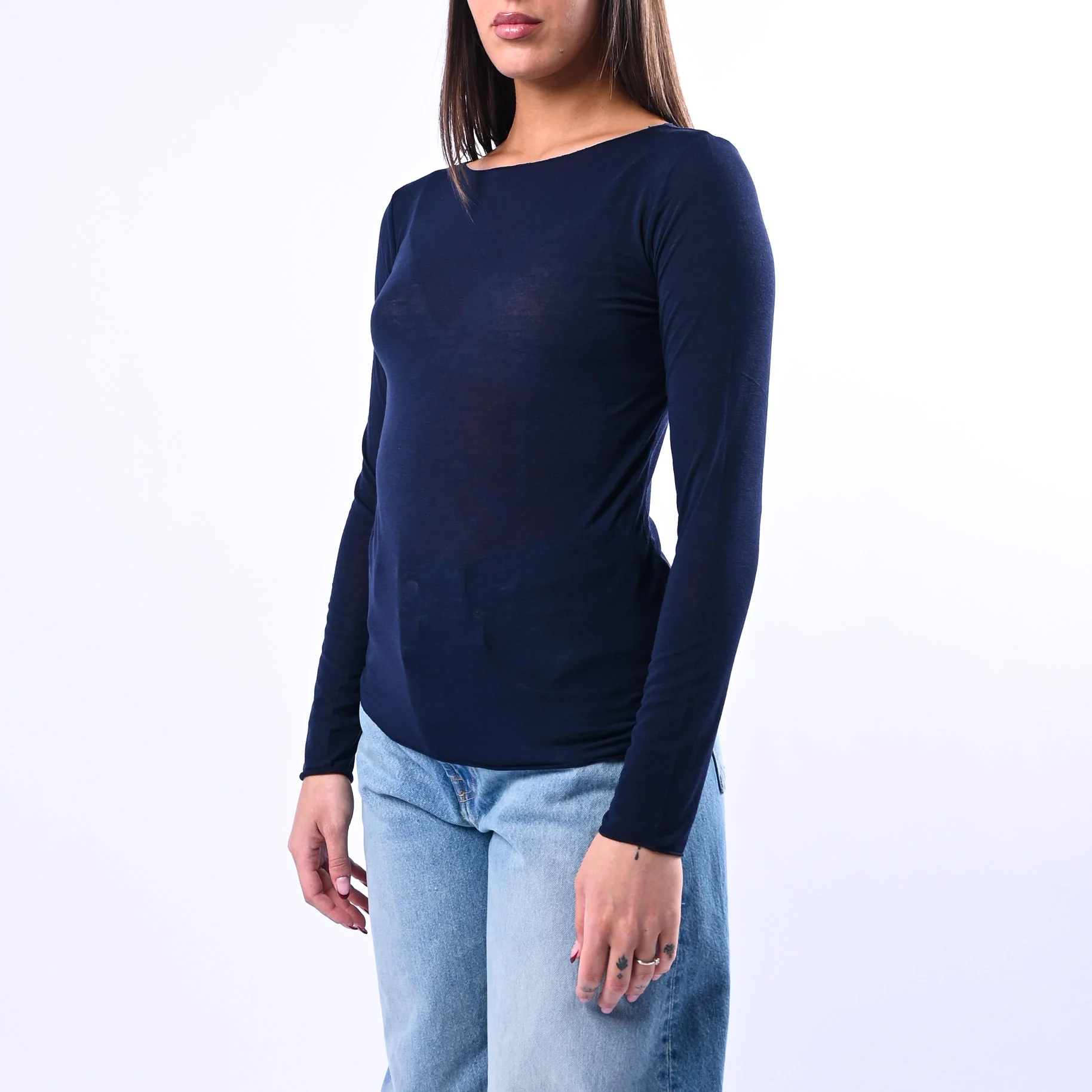 B LOVE - T-SHIRT SCOLLO BARCHETTA MISTO SETA ART.10987/PE - BLU - Image 3