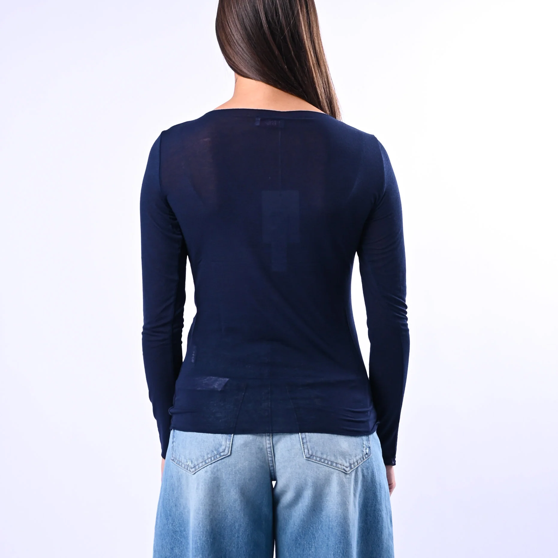 B LOVE - T-SHIRT SCOLLO BARCHETTA MISTO SETA ART.10987/PE - BLU - Image 4