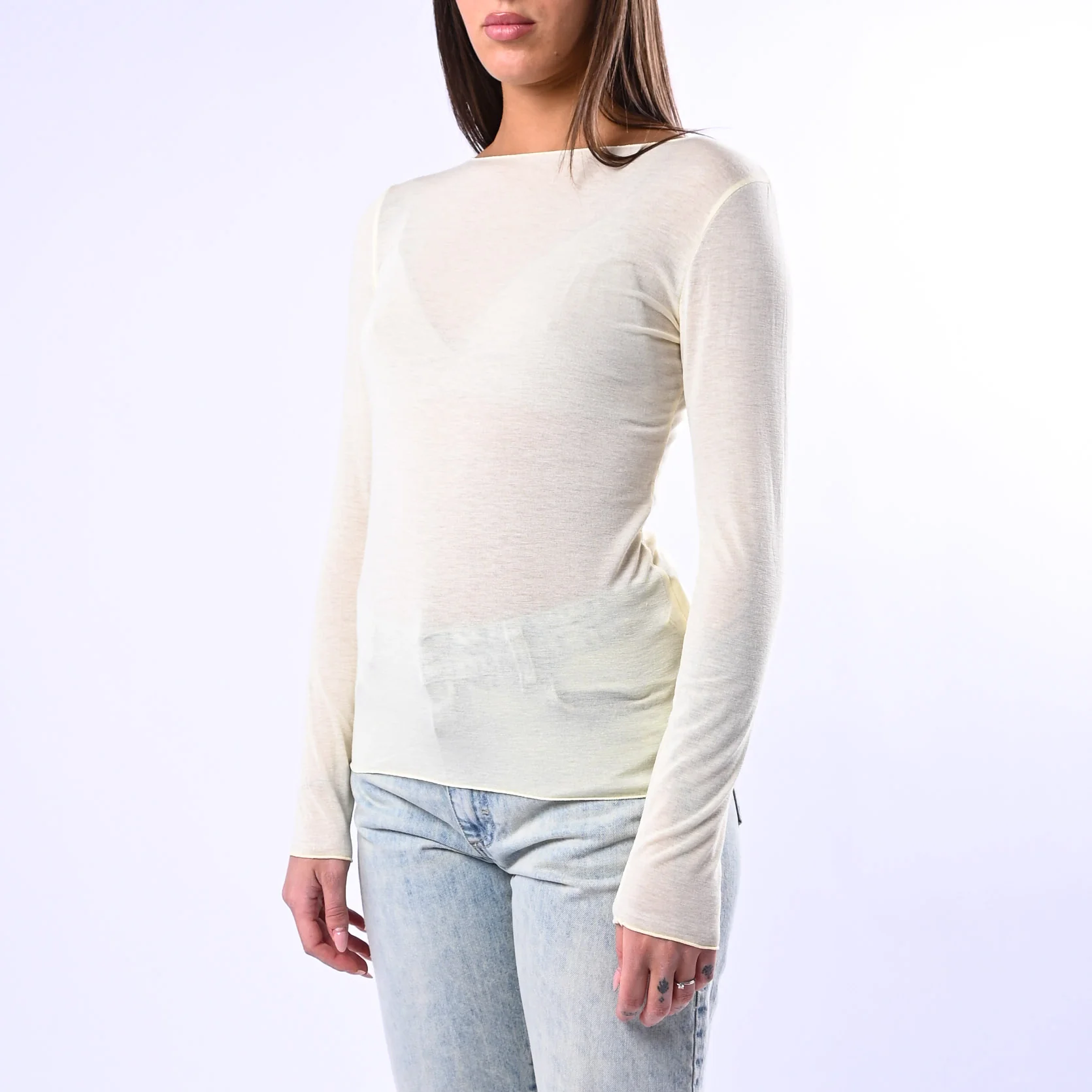 B LOVE - T-SHIRT SCOLLO BARCHETTA MISTO SETA ART.10987/PE - GIALLO - Image 3