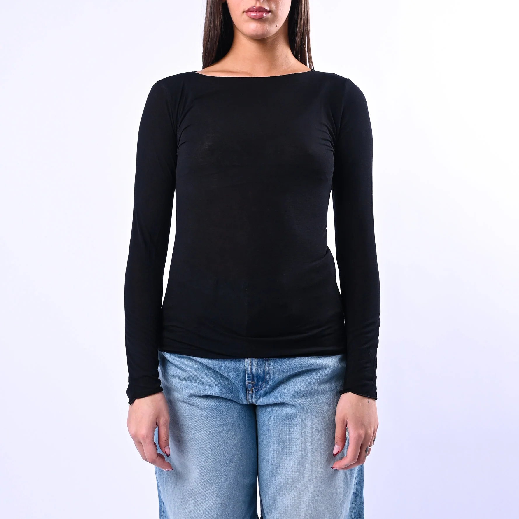 B LOVE - T-SHIRT SCOLLO BARCHETTA MISTO SETA ART.10987/PE - NERO - Image 2