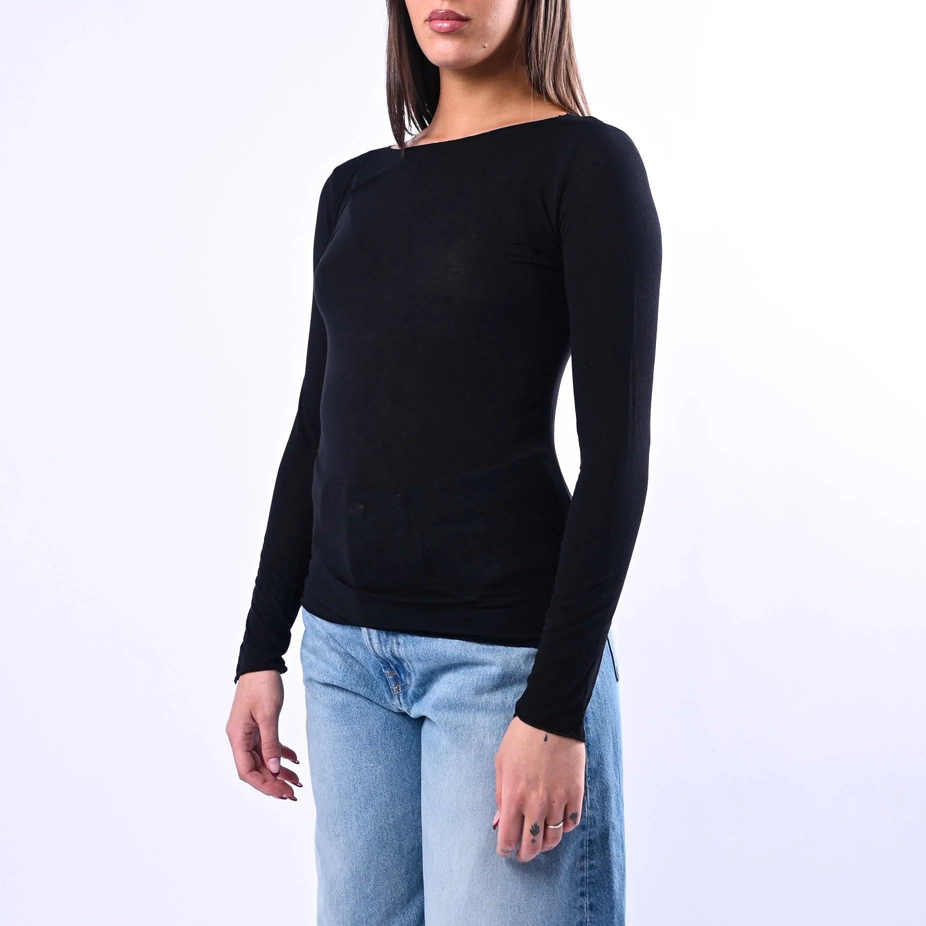B LOVE - T-SHIRT SCOLLO BARCHETTA MISTO SETA ART.10987/PE - NERO - Image 3