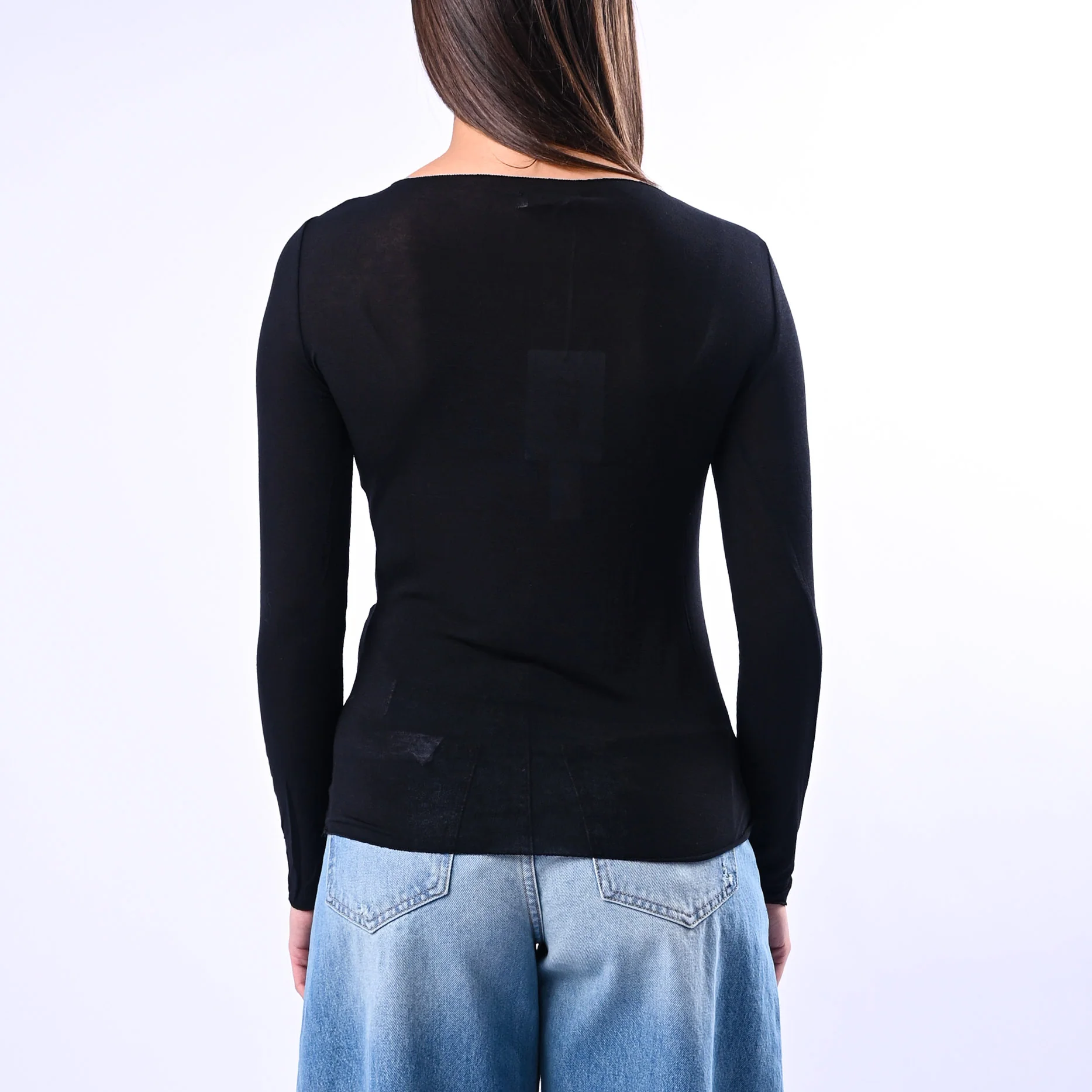 B LOVE - T-SHIRT SCOLLO BARCHETTA MISTO SETA ART.10987/PE - NERO - Image 4