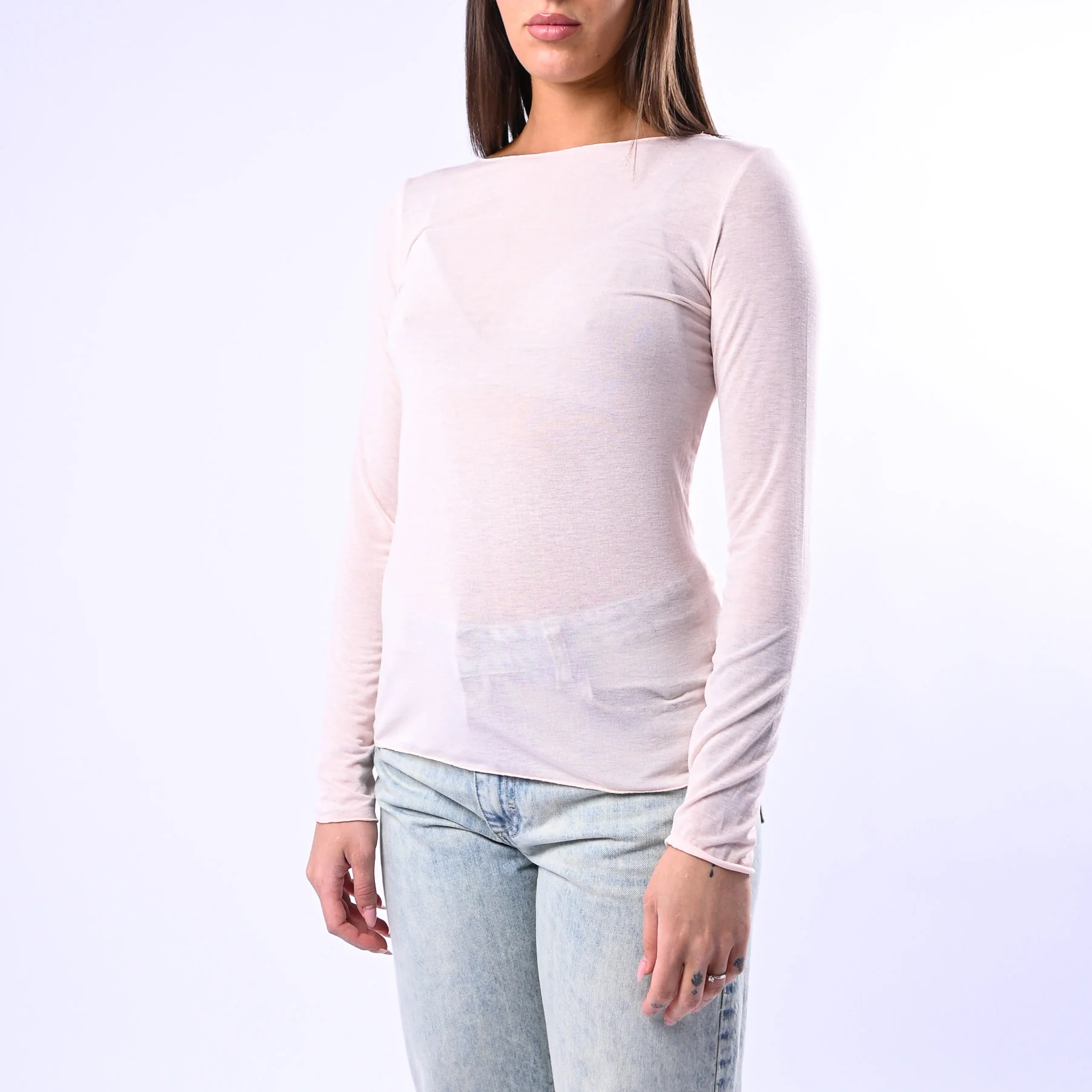 B LOVE - T-SHIRT SCOLLO BARCHETTA MISTO SETA ART.10987/PE - ROSA - Image 3