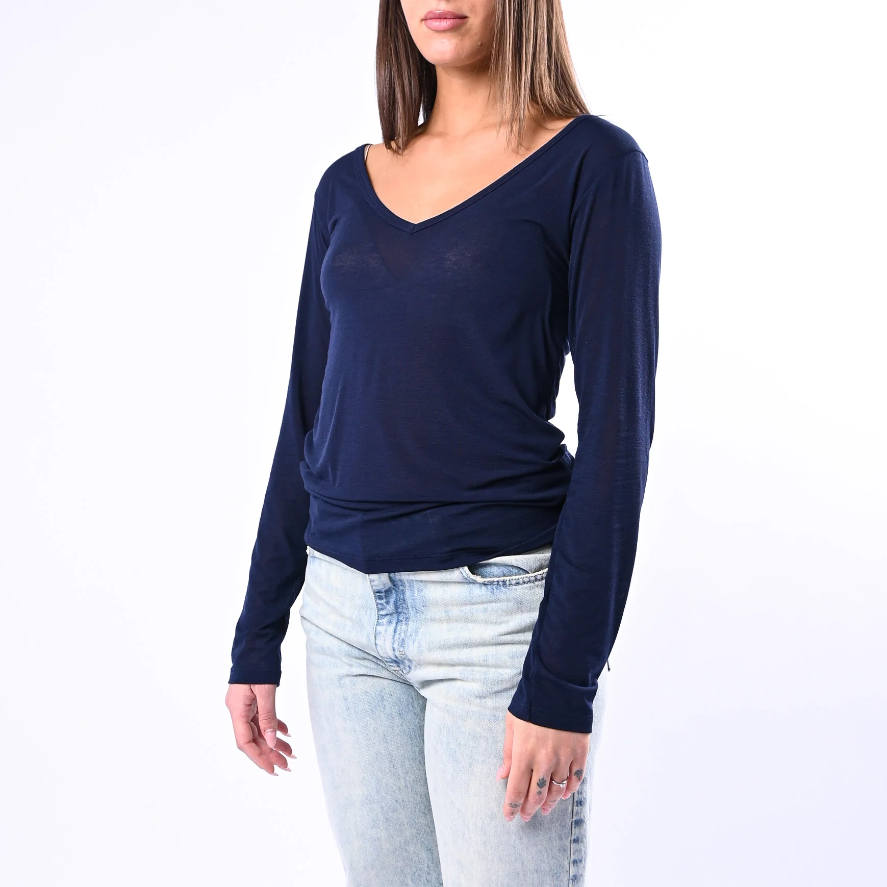 B LOVE - T-SHIRT SCOLLO V MISTO SETA ART.9490 - BLU - Image 3