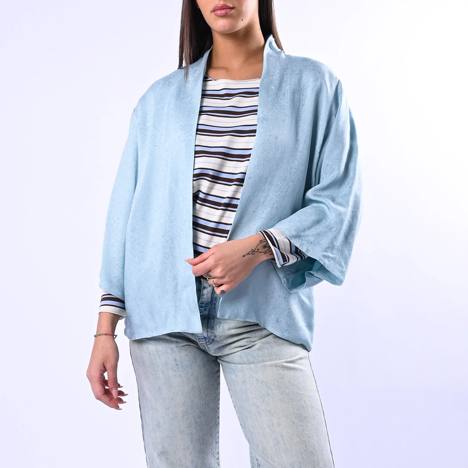 WU'SIDE - GIACCA/KIMONO CORTO CON MANICA GOMITO ART.26339 - CIELO