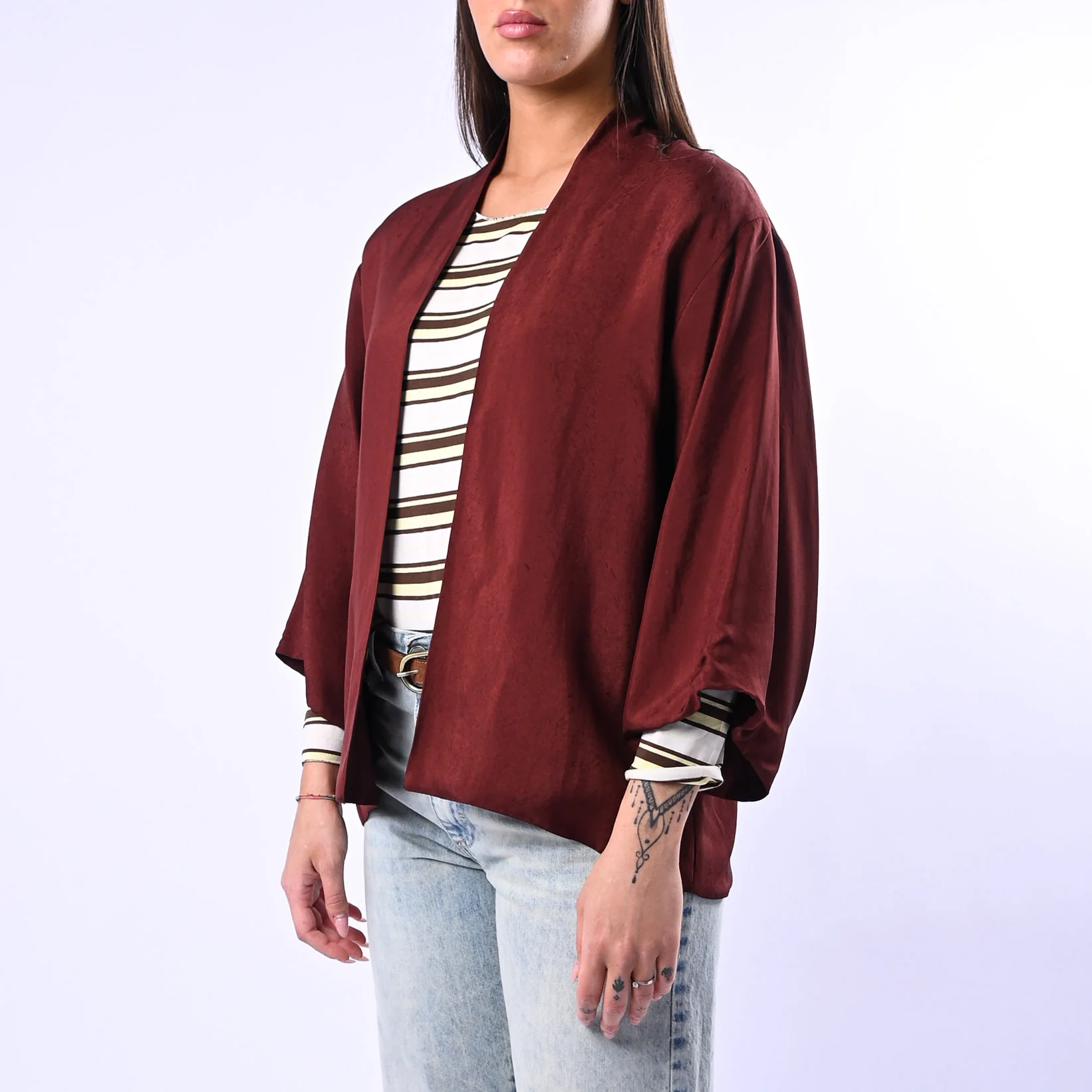 WU'SIDE - GIACCA/KIMONO CORTO CON MANICA GOMITO ART.26339 - MARRONE - Image 3