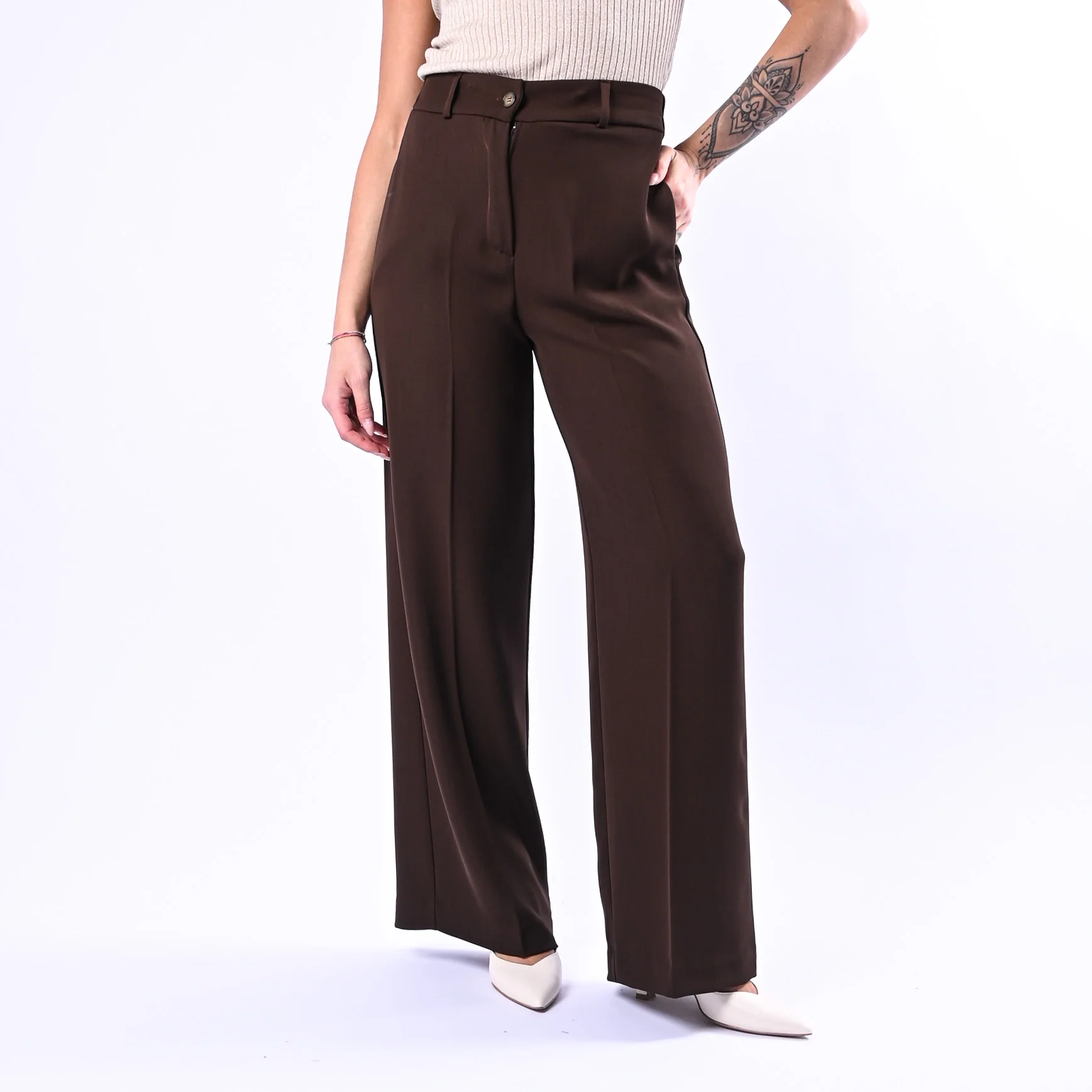 GOLD - PANTALONE PALAZZO EASY FLUIDO ART.17312/4724 - MORO