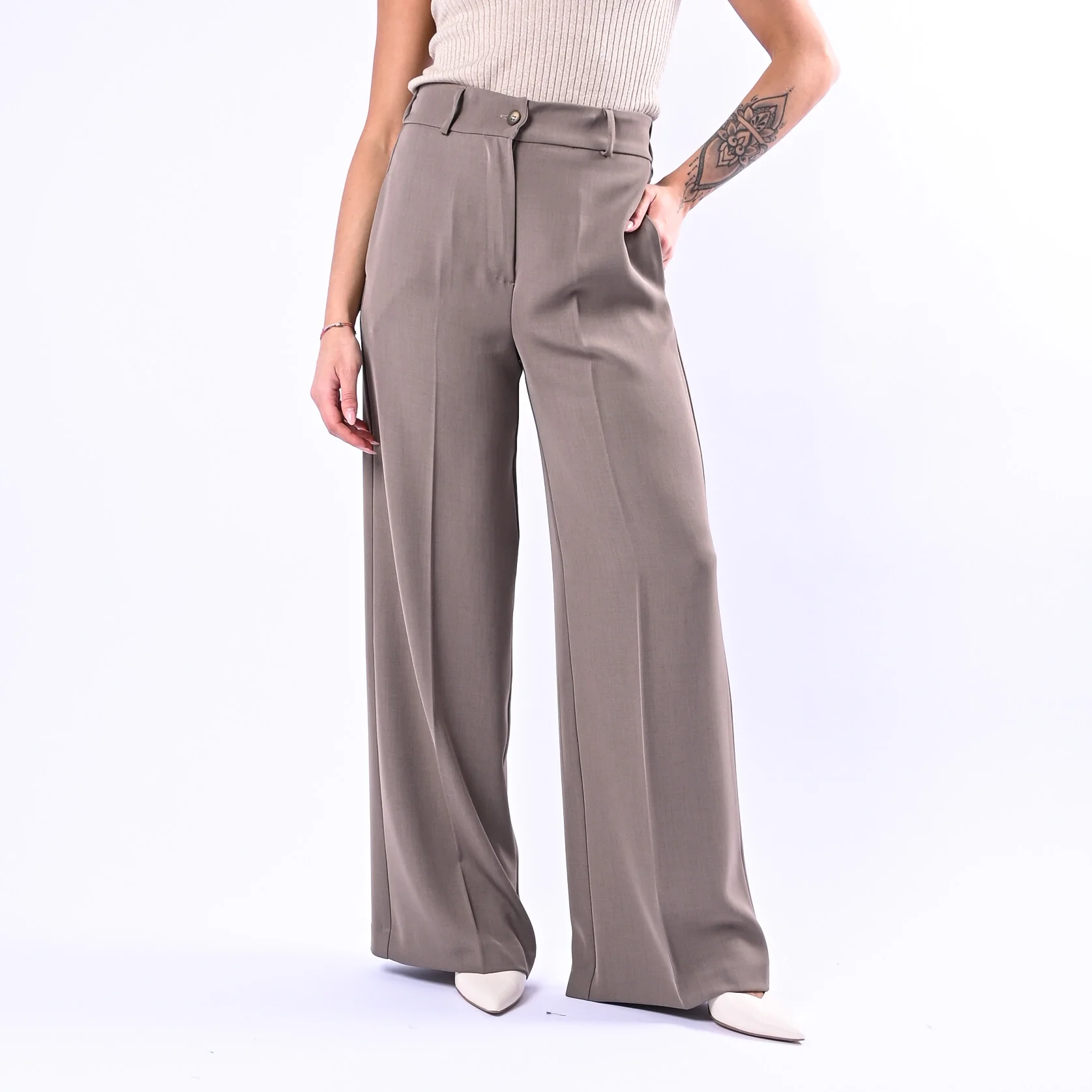 GOLD - PANTALONE PALAZZO EASY FLUIDO ART.17312/4724 - TORTORA